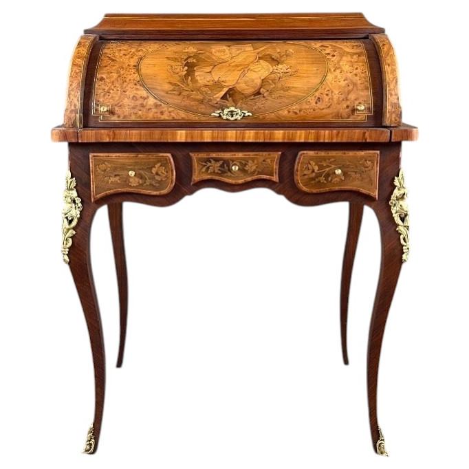 Louis XV-style Marquetry Cylinder Desk, 19th Century For Sale