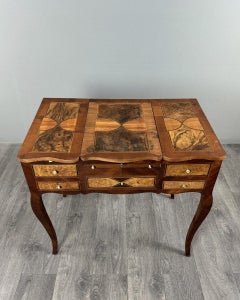 Louis XV Style Marquetry Dressing Table, Vanity Table With Mirror, 20th Century