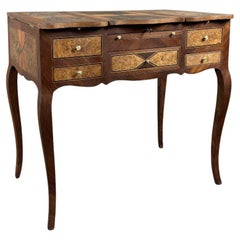 Louis XV Style Marquetry Dressing Table, Vanity Table With Mirror, 20th Century