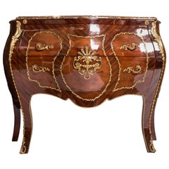 Louis XV Style Marquetry Inlaid Bombe Commode 20th Century