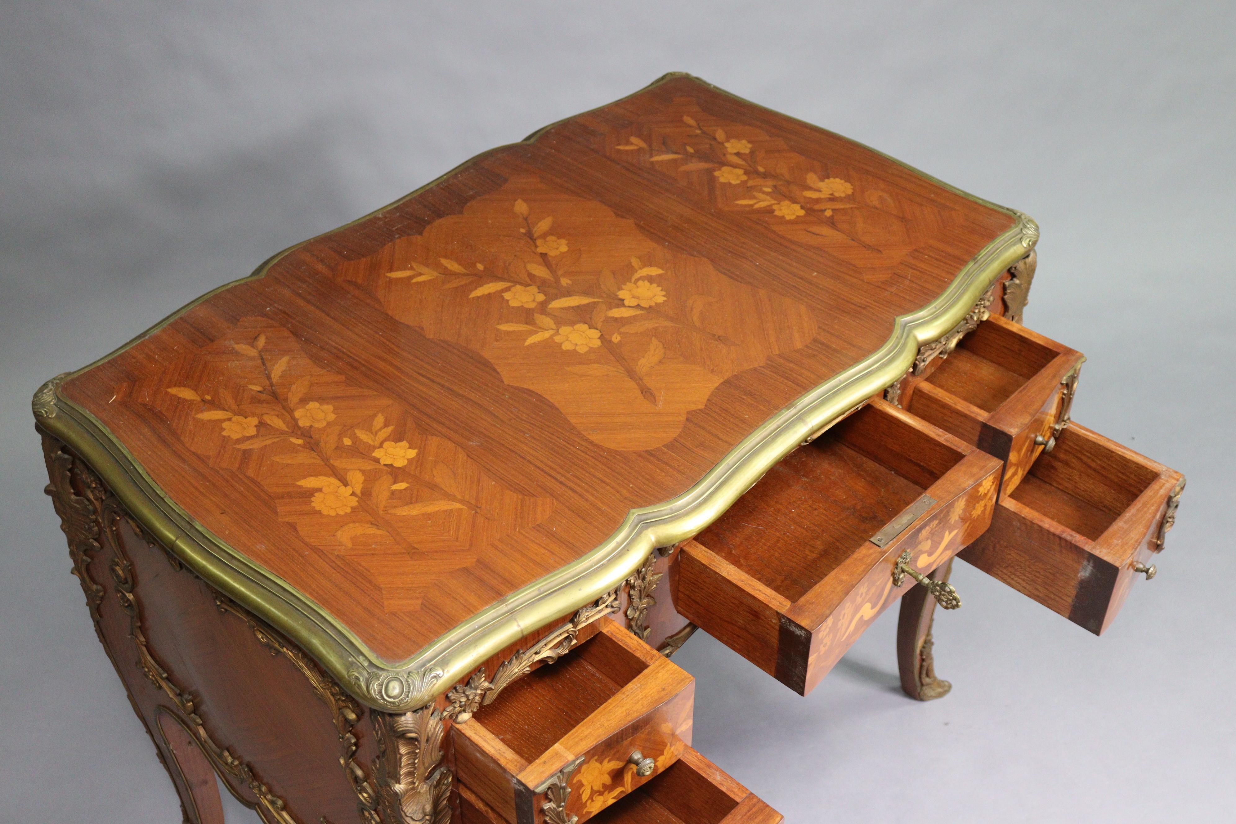 Inlay Louis XV Style Marquetry Inlaid Brass Bound Desk For Sale