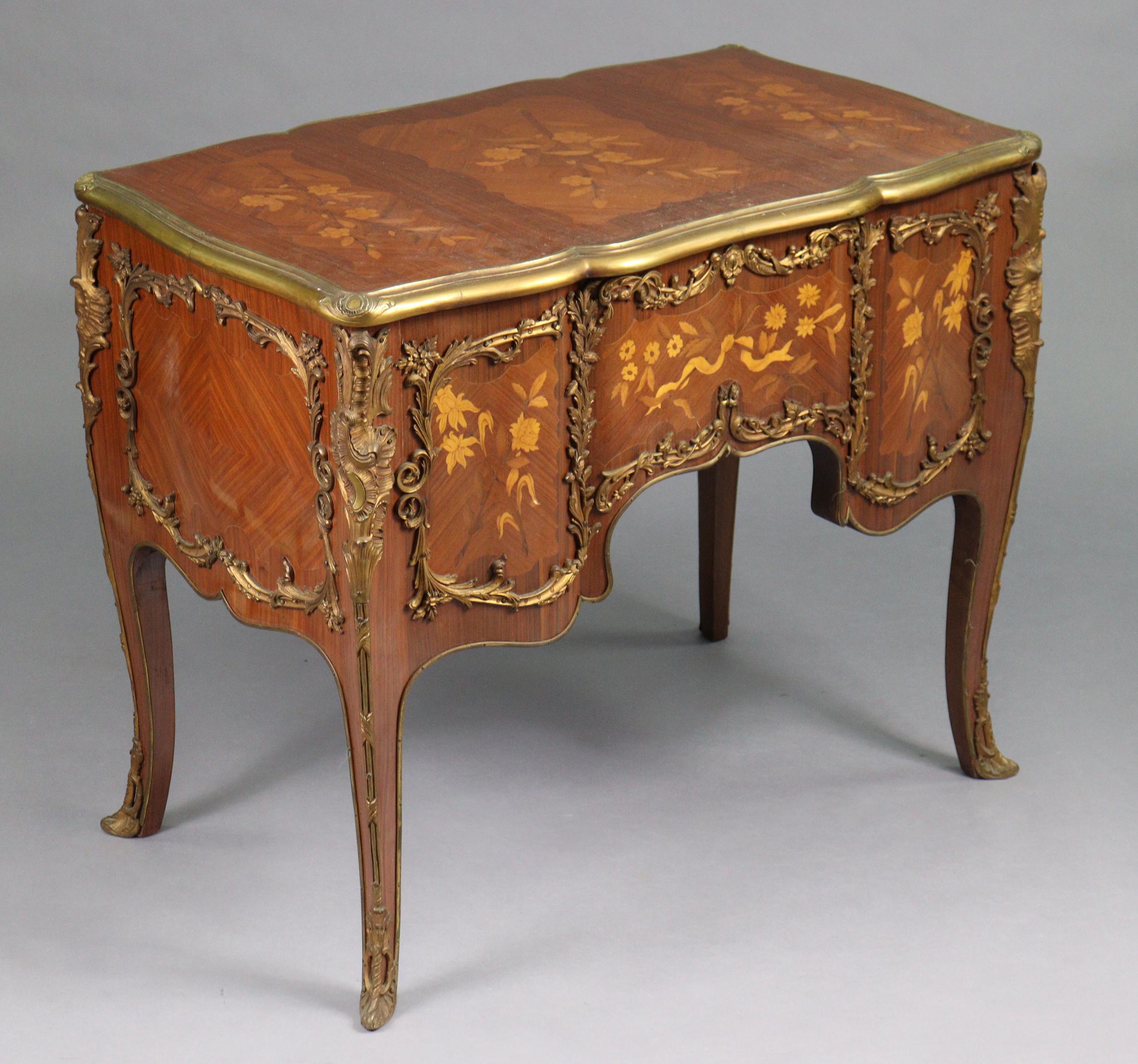 Louis XV Style Marquetry Inlaid Brass Bound Desk In Good Condition For Sale In Worcester, GB