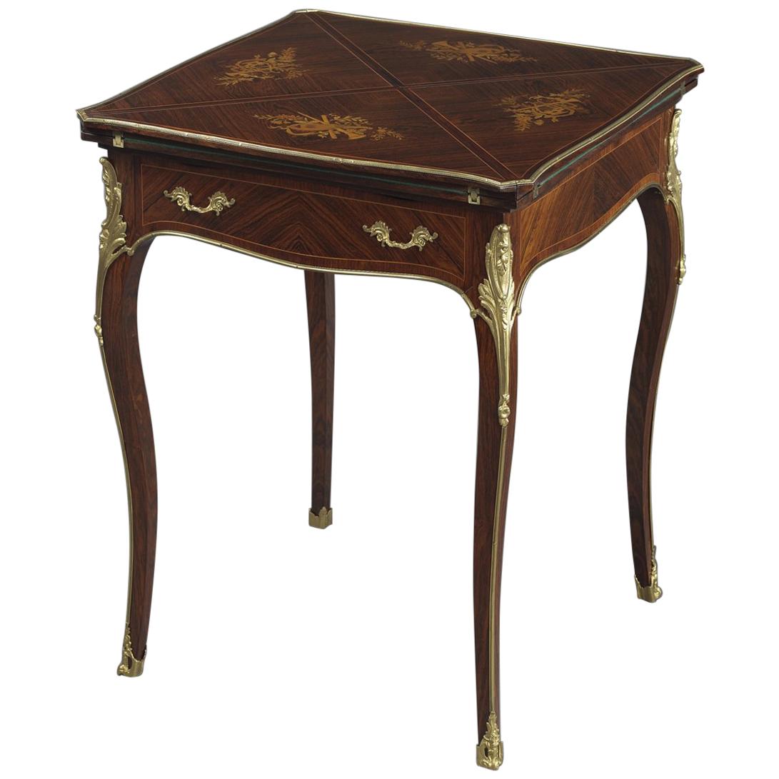 Louis XV Style Marquetry Inlaid Envelope Card Table, circa 1890 For Sale