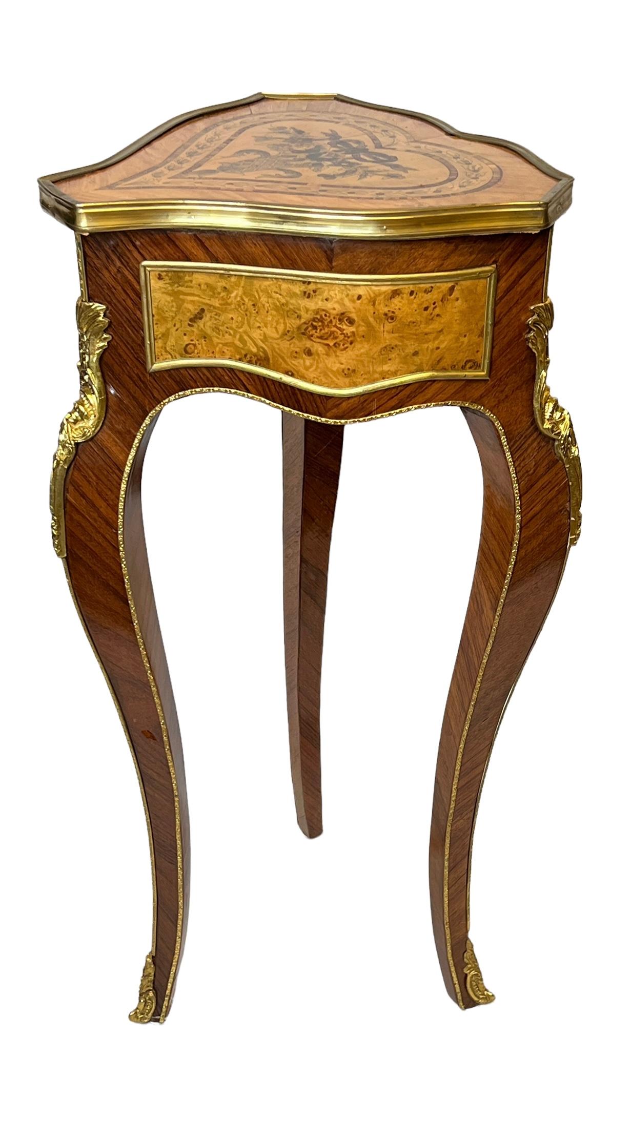 20th Century Louis XV Style Marquetry Inlaid Fruitwood Tripod Side Table For Sale