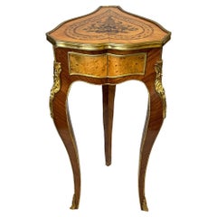 Louis XV Style Marquetry Inlaid Fruitwood Tripod Side Table