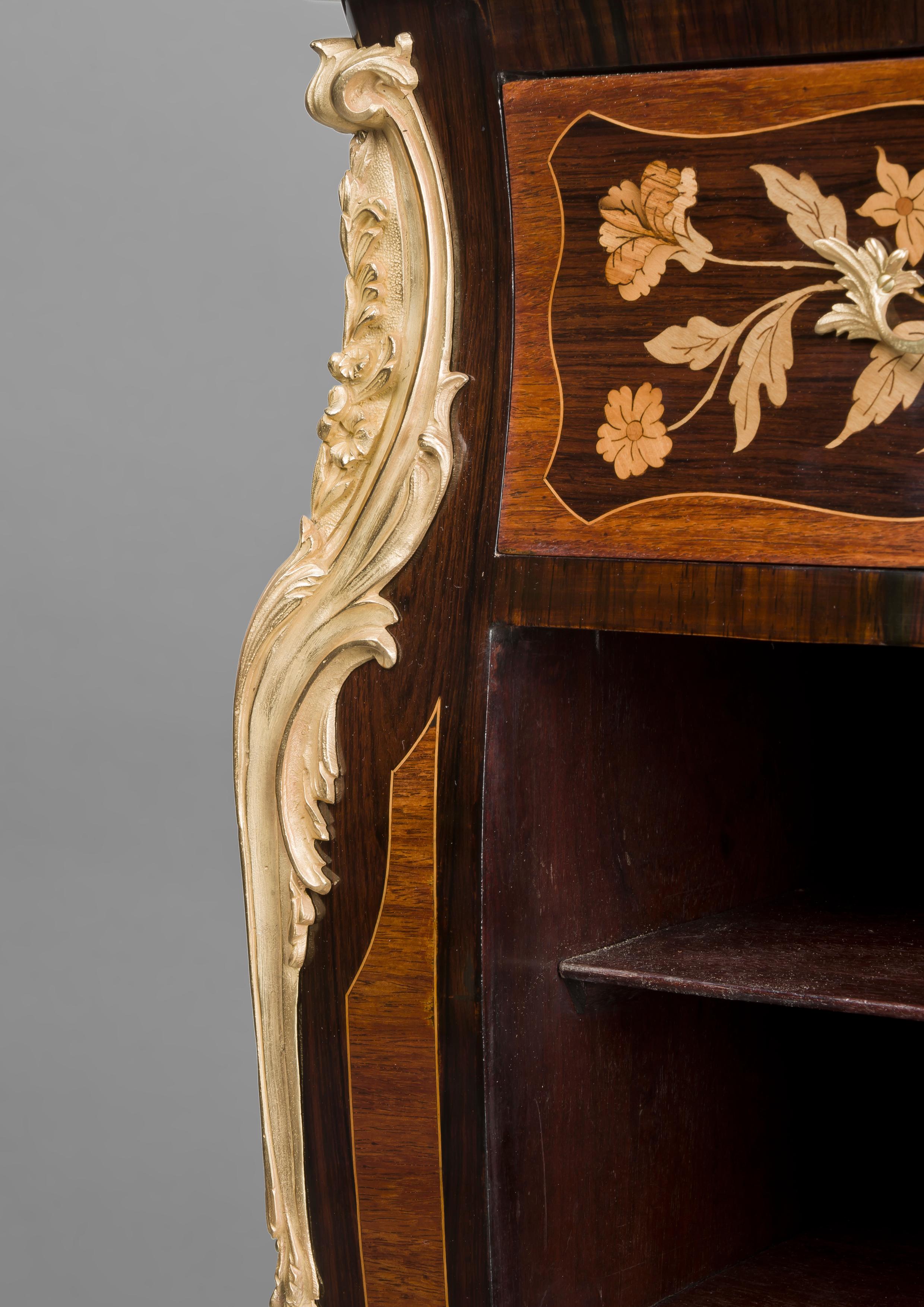 Marble Louis XV Style Marquetry Inlaid Secretaire Pedestal by Maison Millet, circa 1880