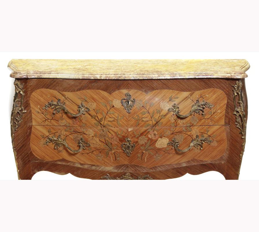 French Louis XV Style Marquetry Kingwood Commode, 19 Century