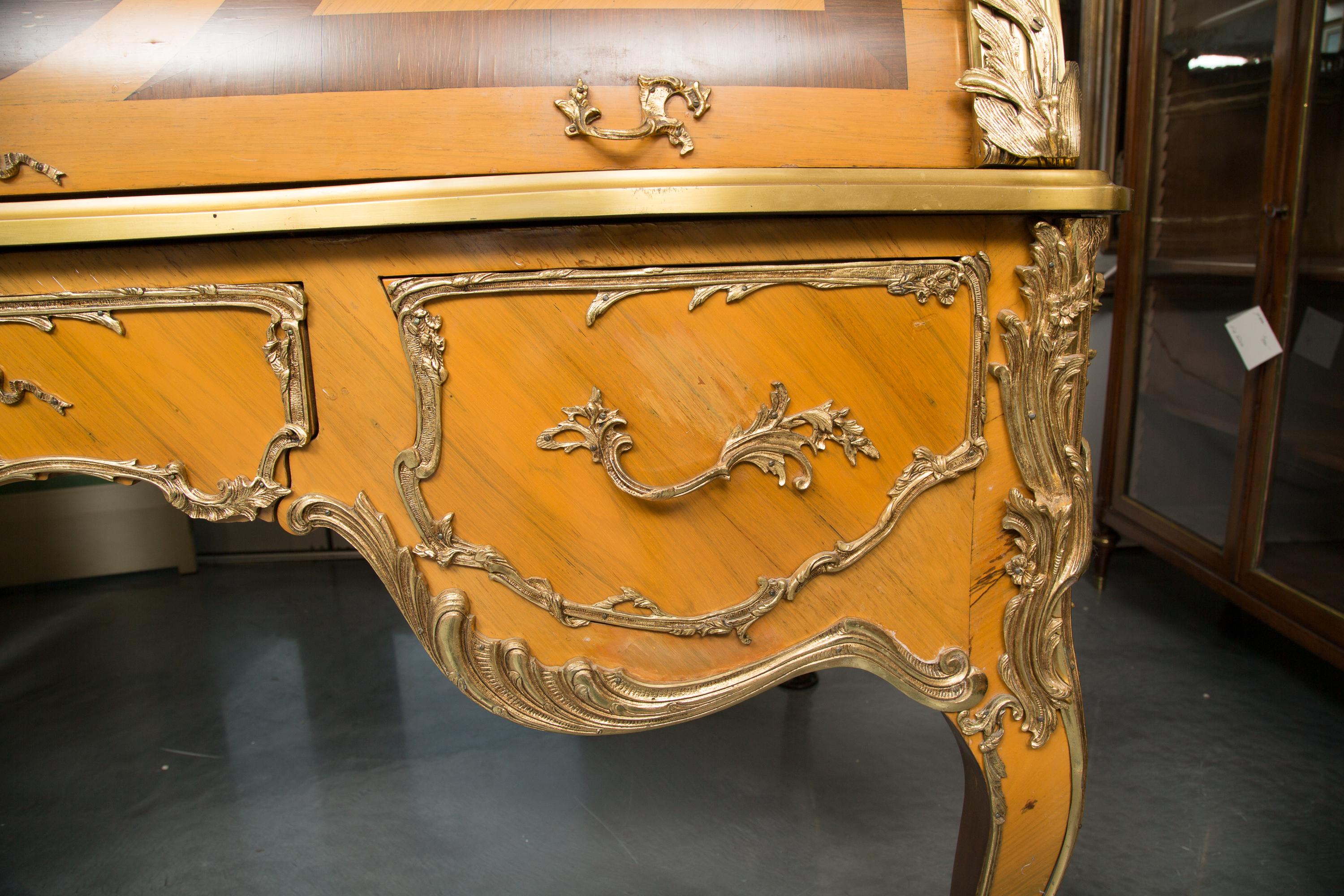 Louis XV Style Marquetry Kingwood Cylinder Desk 5
