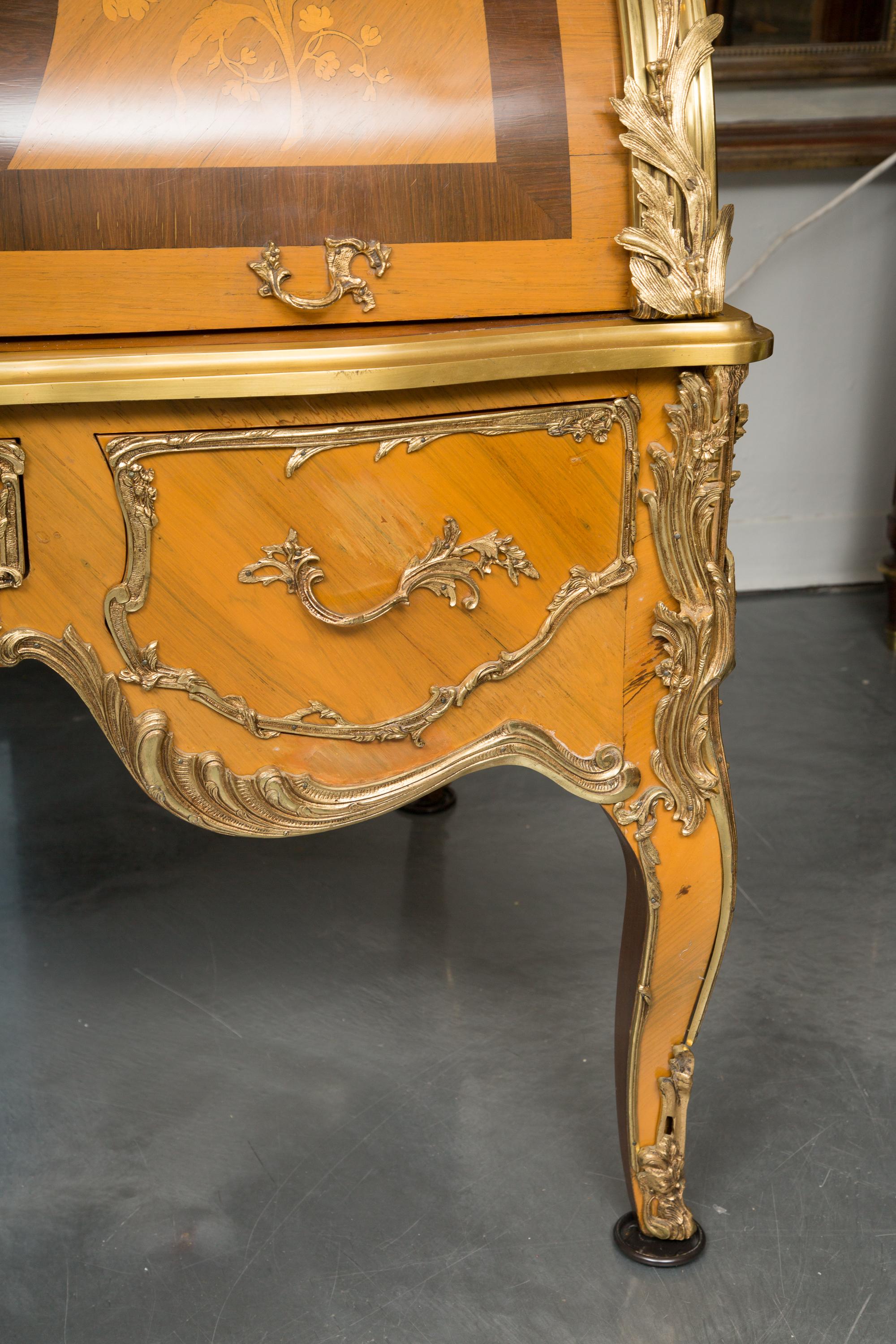 Louis XV Style Marquetry Kingwood Cylinder Desk 12