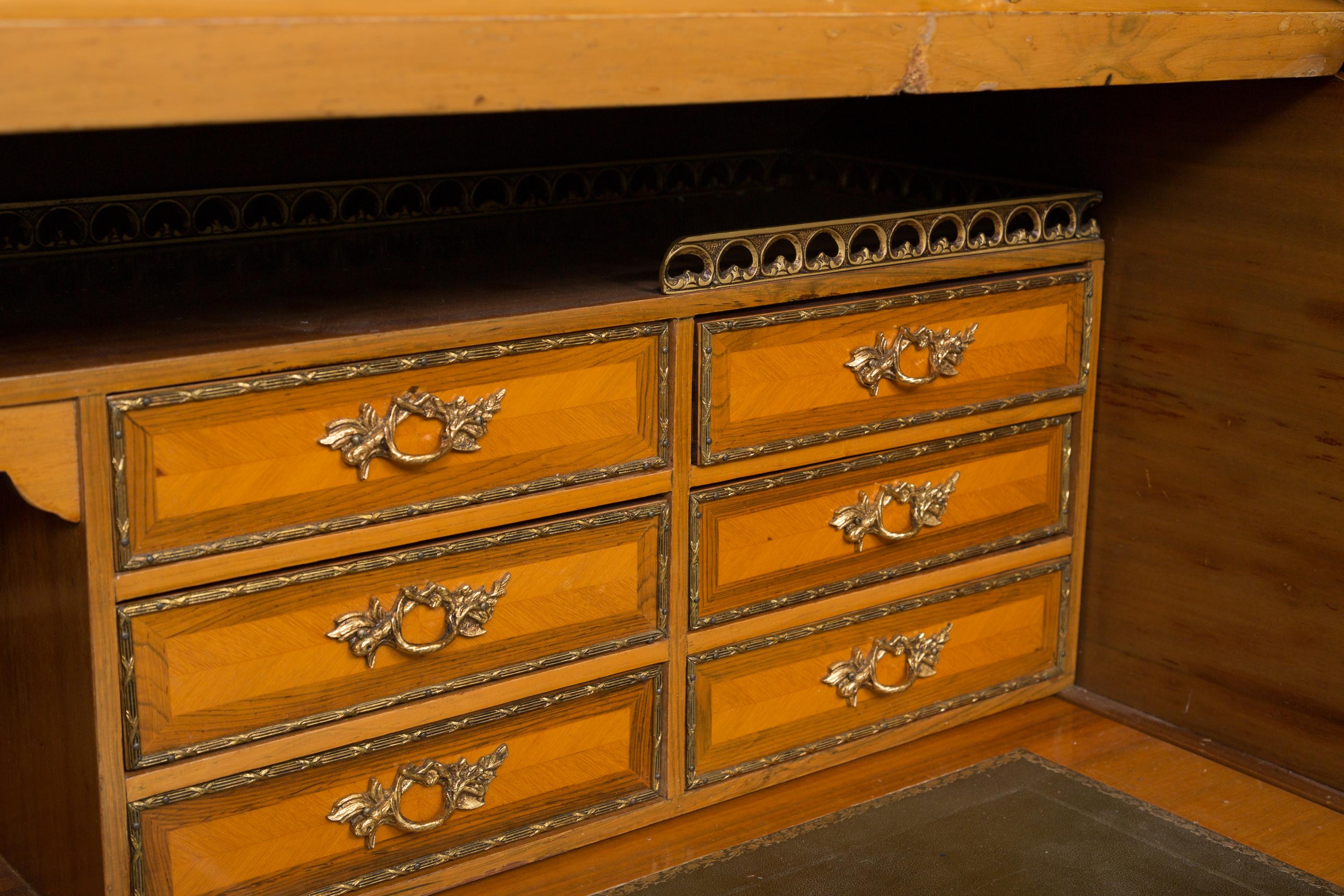 20th Century Louis XV Style Marquetry Kingwood Cylinder Desk