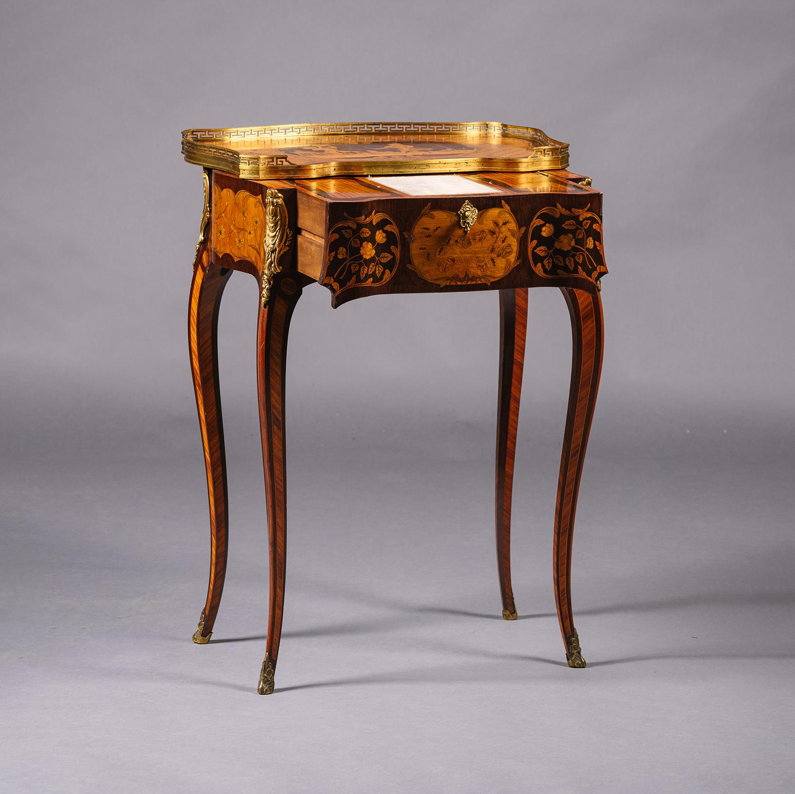 French Louis XV Style Marquetry Occasional Table, By Beurdeley For Sale