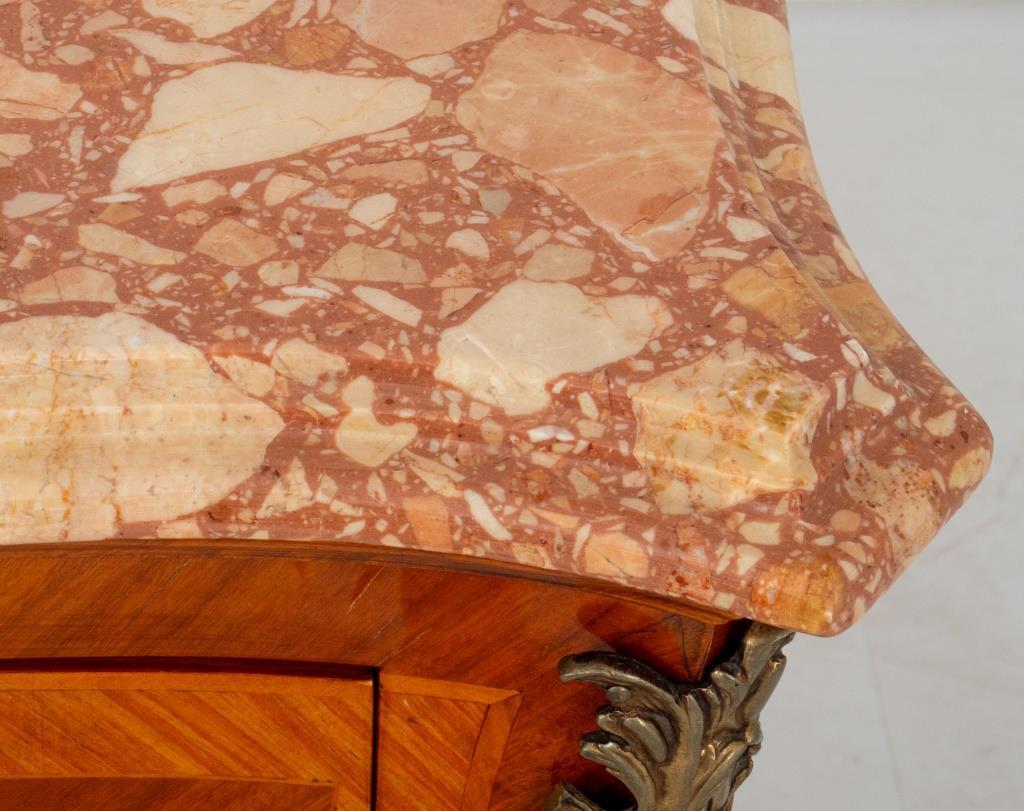 Marble Louis XV Style Marquetry Two Drawer Commode For Sale
