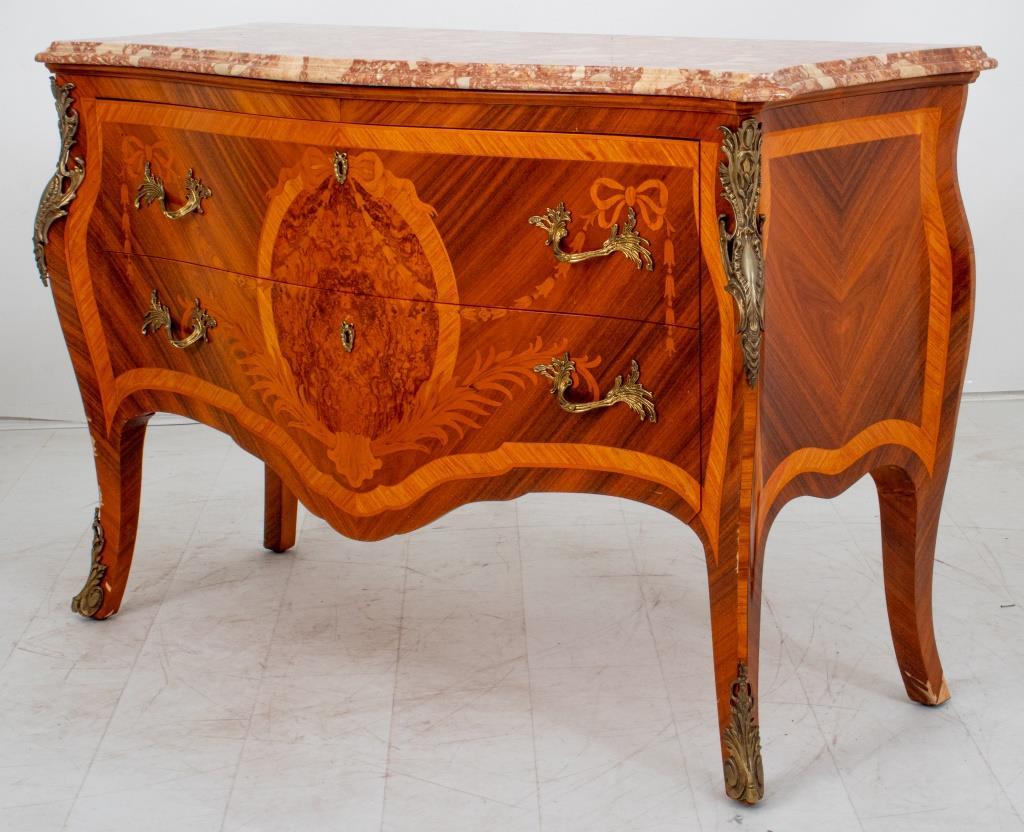 Louis XV Style Marquetry Two Drawer Commode For Sale 2