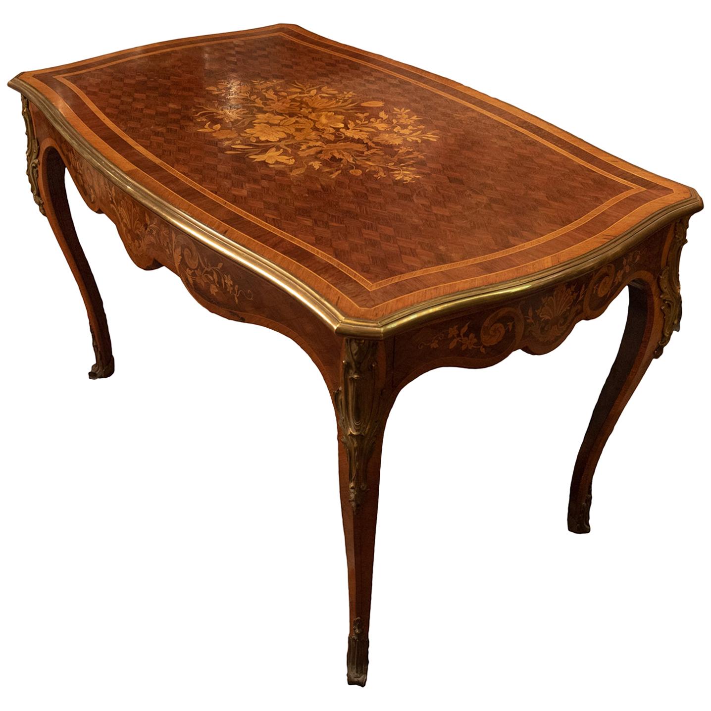 Louis XV Style Marquetry Writing Table For Sale