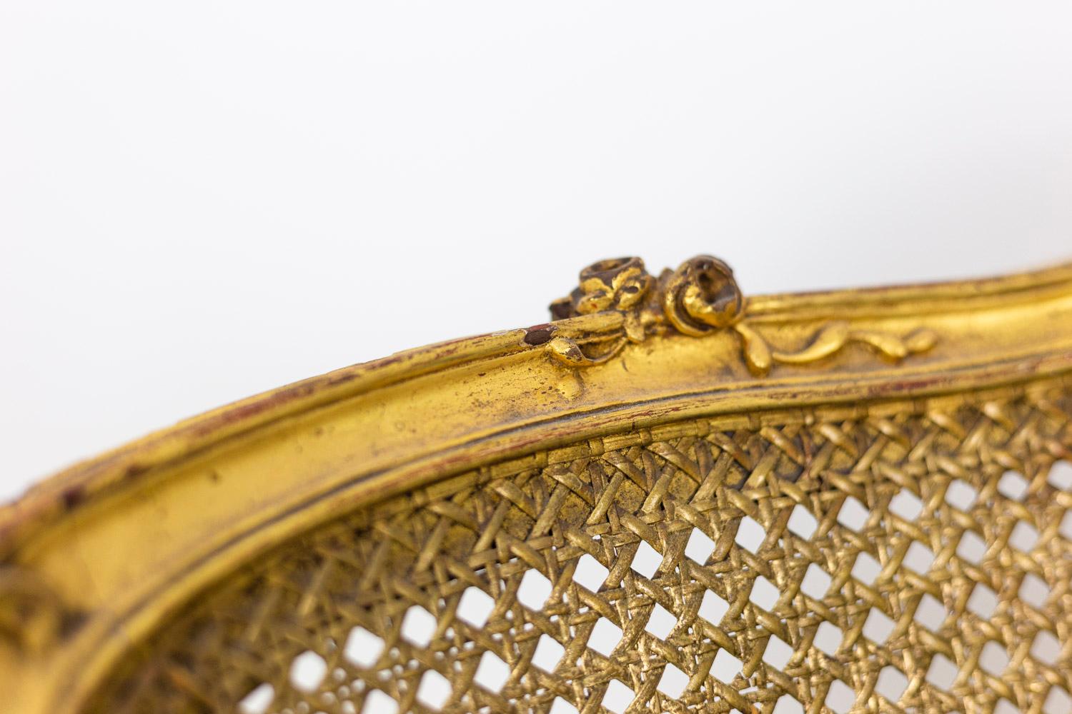 Cane Louis XV Style Marquise Armchair in Giltwood, circa 1880