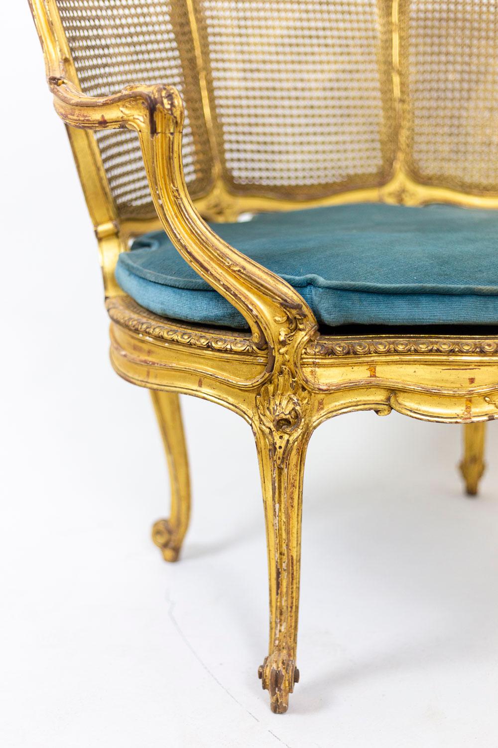 Louis XV Style Marquise Armchair in Giltwood, circa 1880 2