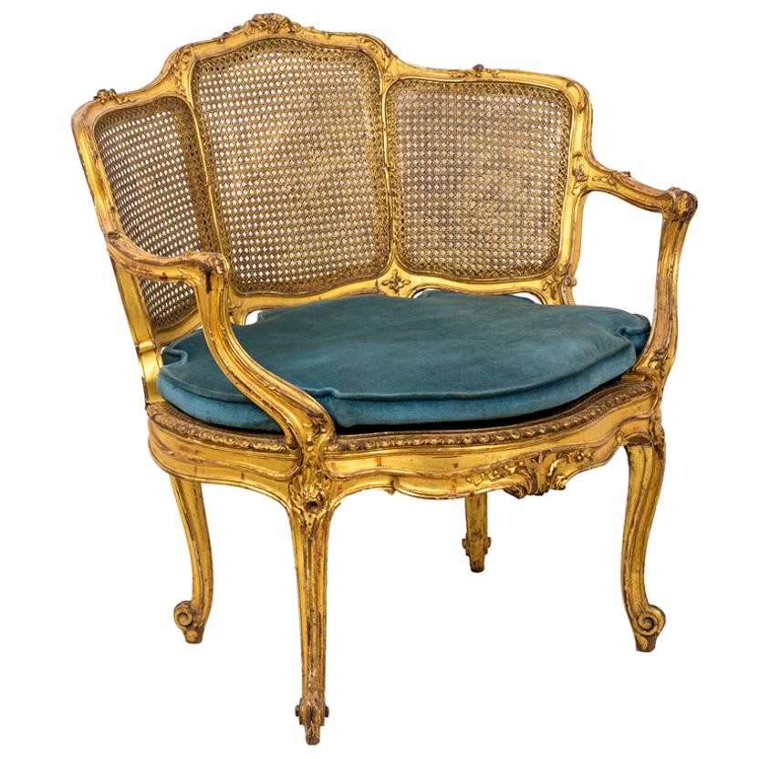 Louis XV Style Marquise Armchair in Giltwood, circa 1880