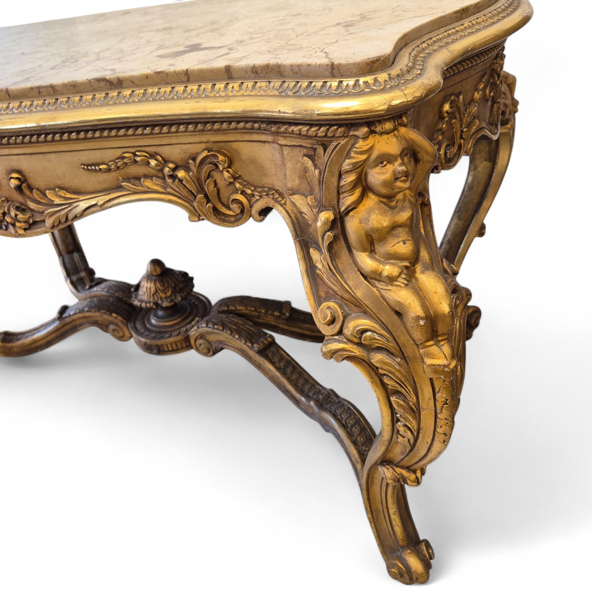 Louis XV style middle table in gilded wood and marble - 19th century For Sale 2