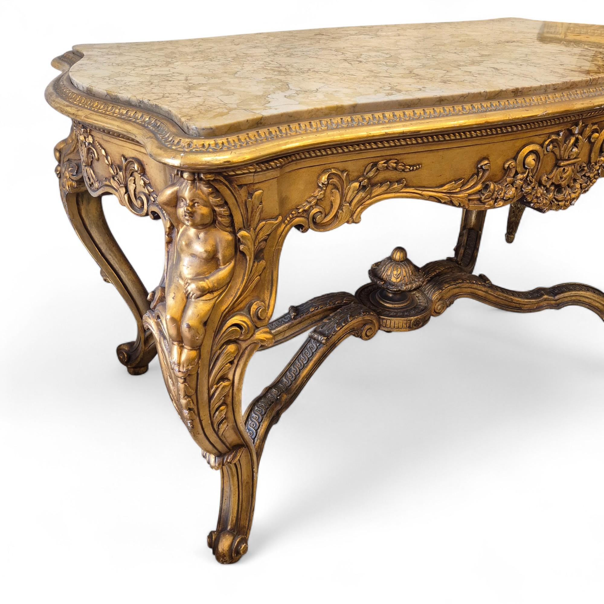 Louis XV style middle table in gilded wood and marble - 19th century For Sale 3