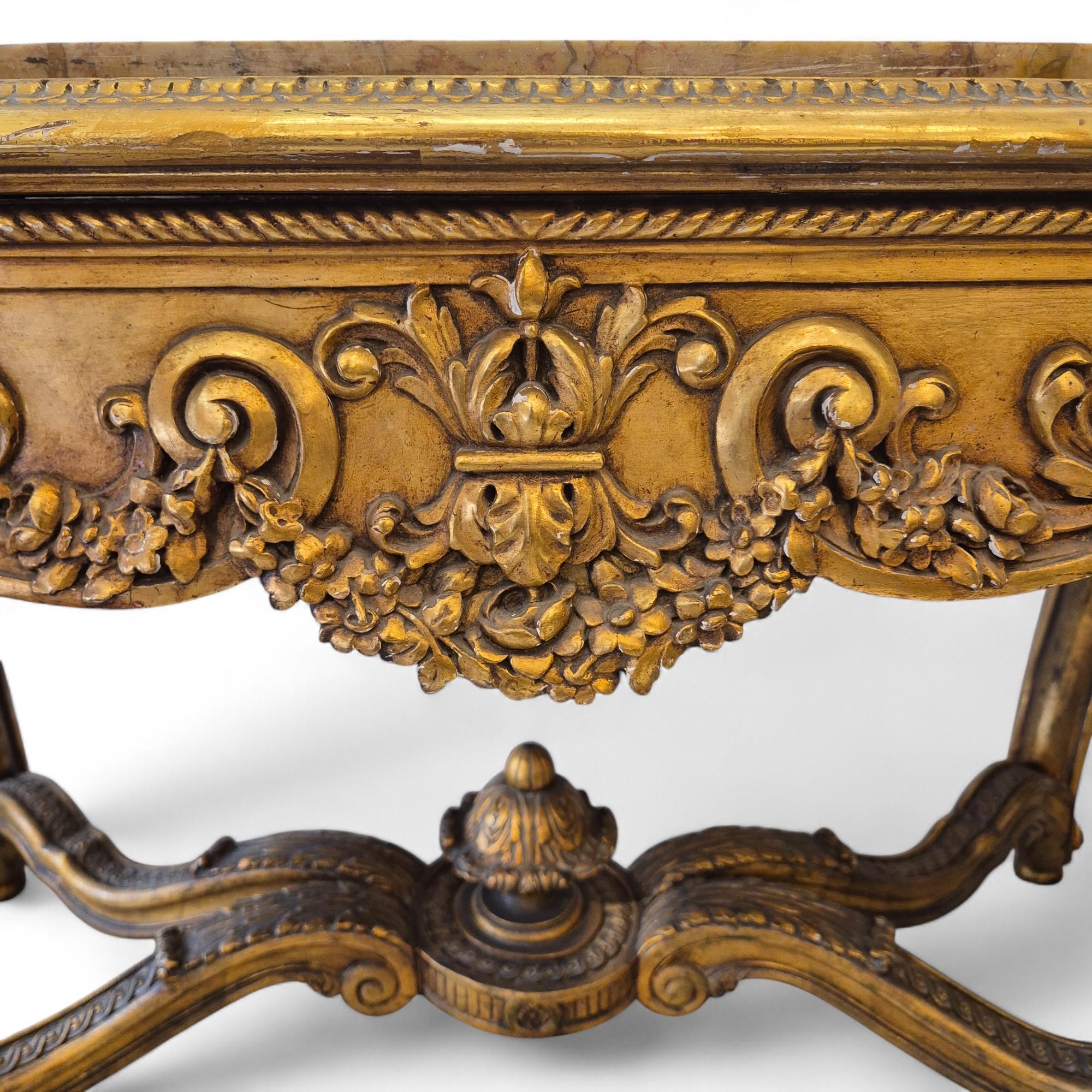 Louis XV style middle table in gilded wood and marble - 19th century For Sale 4