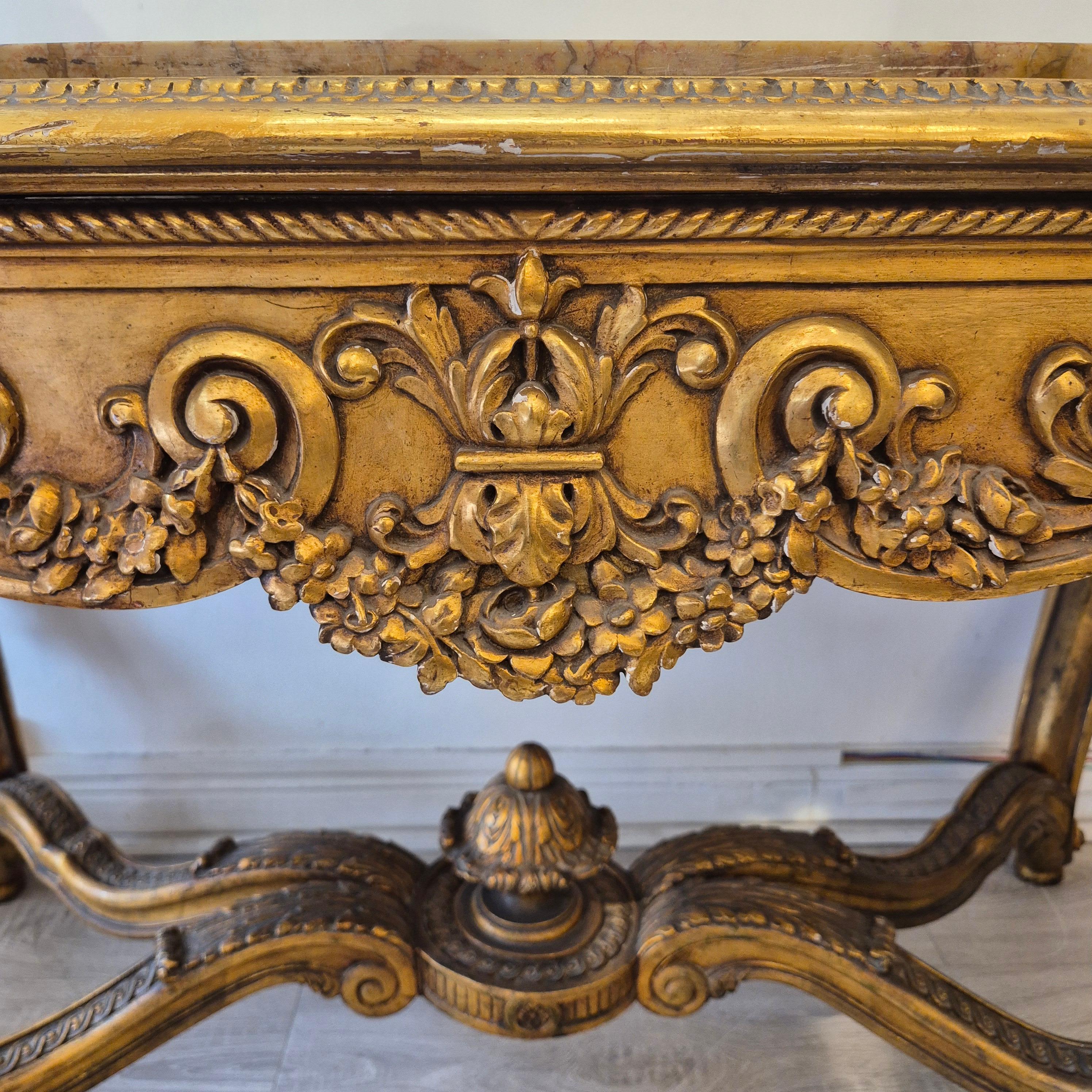Louis XV style middle table in gilded wood and marble - 19th century For Sale 6