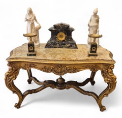 Mitteltisch im Louis-XV-Stil aus vergoldetem Holz und Marmor – 19. Jahrhundert