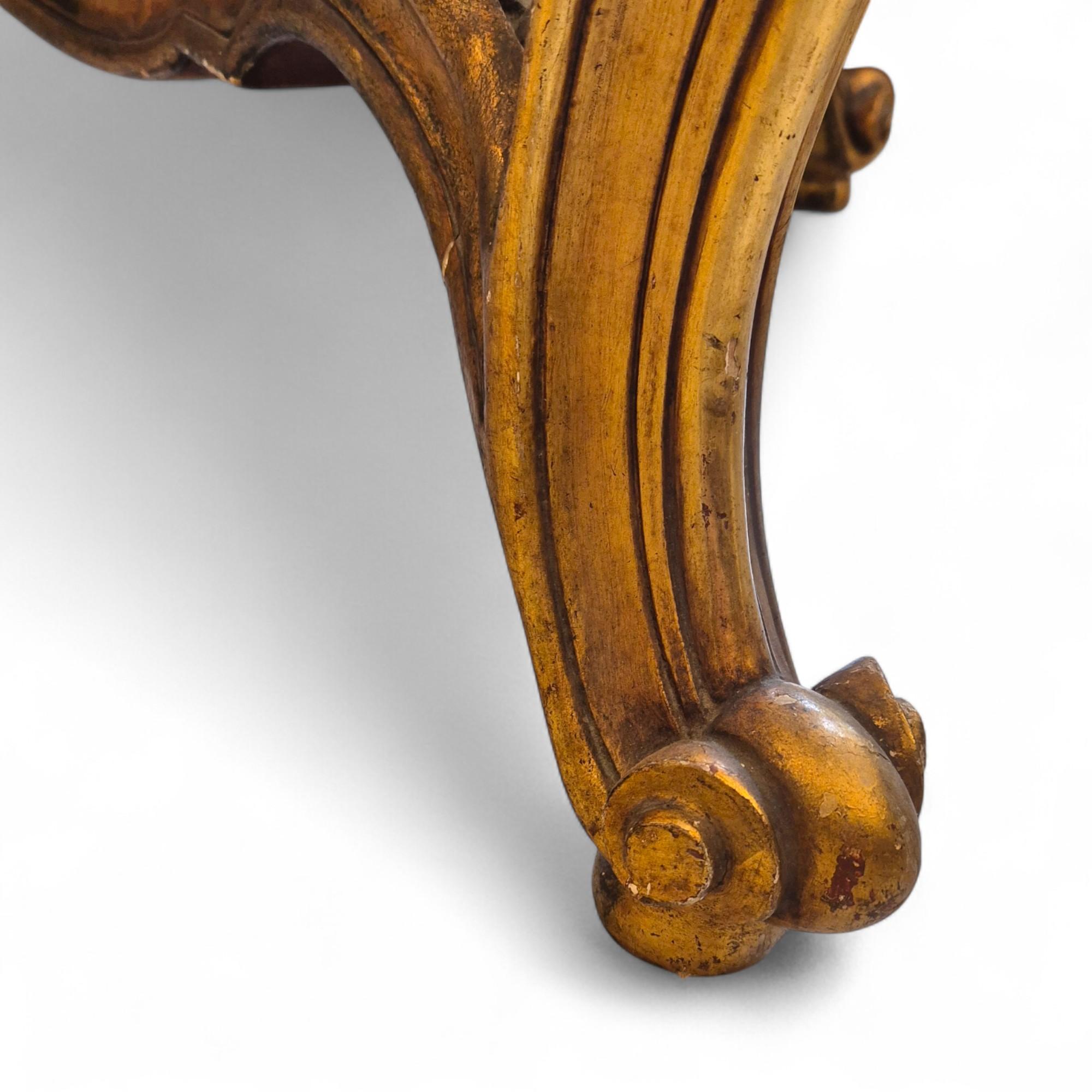 Napoleon III Louis XV style middle table in gilded wood and marble - 19th century For Sale