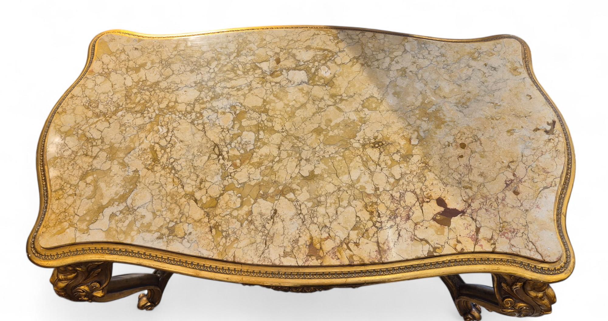 Siena Marble Louis XV style middle table in gilded wood and marble - 19th century For Sale