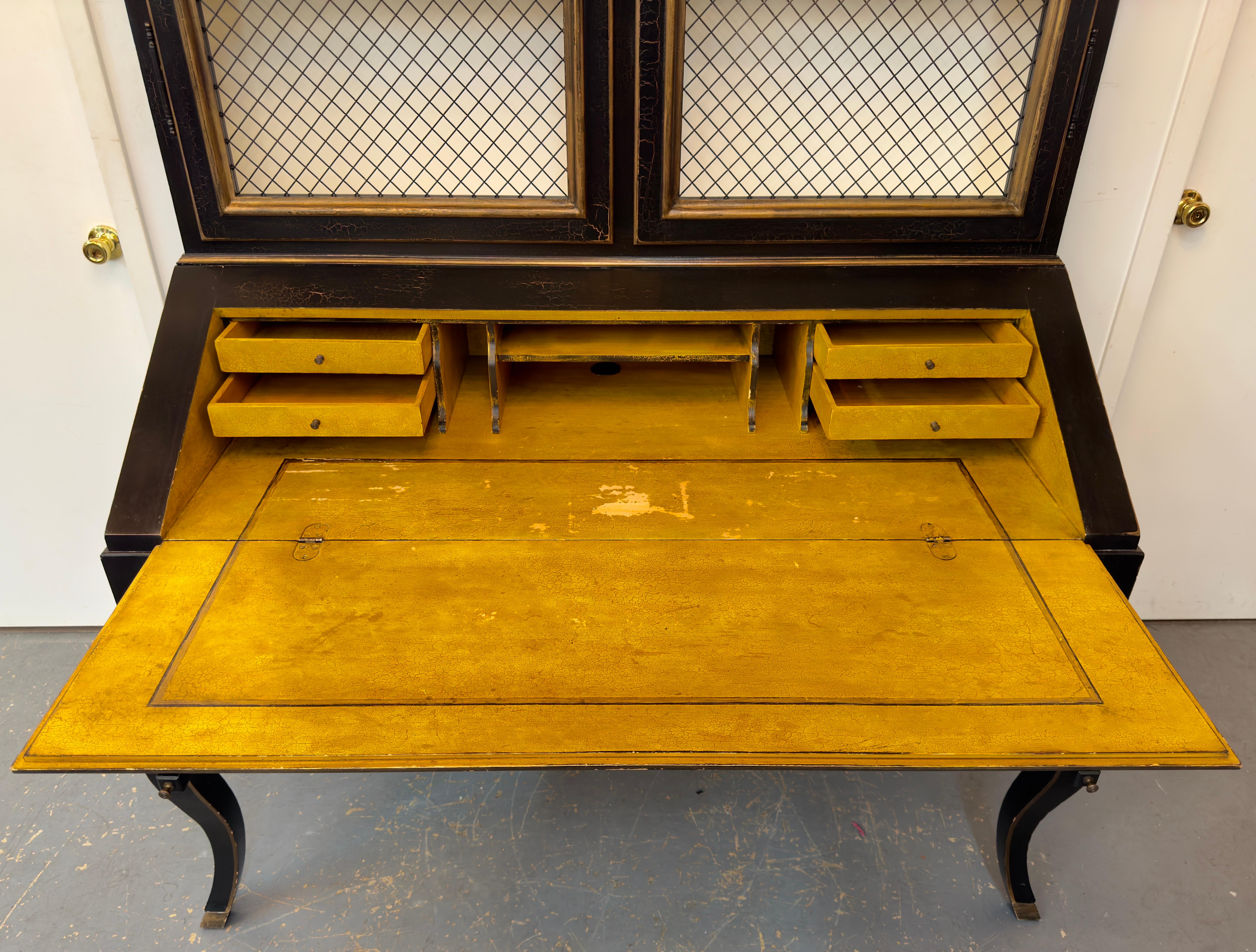Minton Spidell, handbemalter schwarzer Sekretär-Schrank im Louis-XV-Stil mit klappbarer Front im Angebot 4