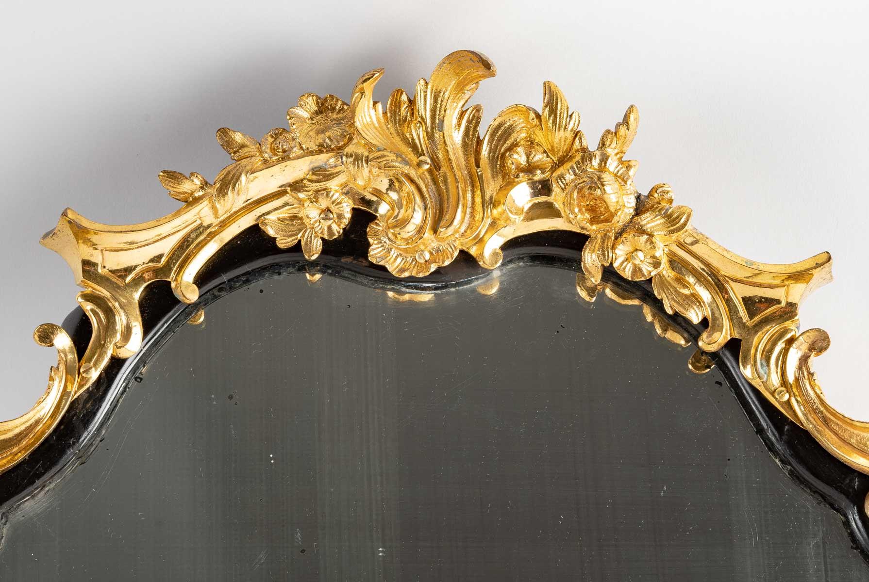 Blackened Louis XV Style Mirror in Gilt Bronze For Sale