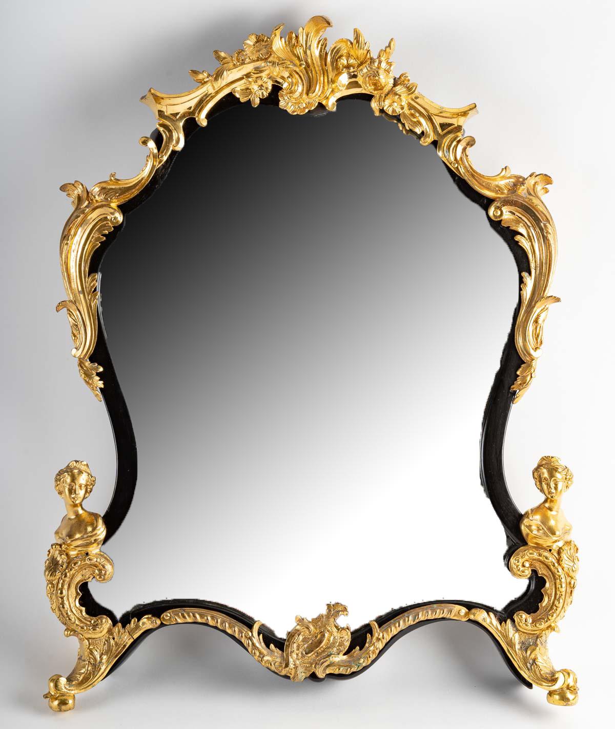 Miroir de style Louis XV en bronze doré Bon état - En vente à Saint-Ouen, FR