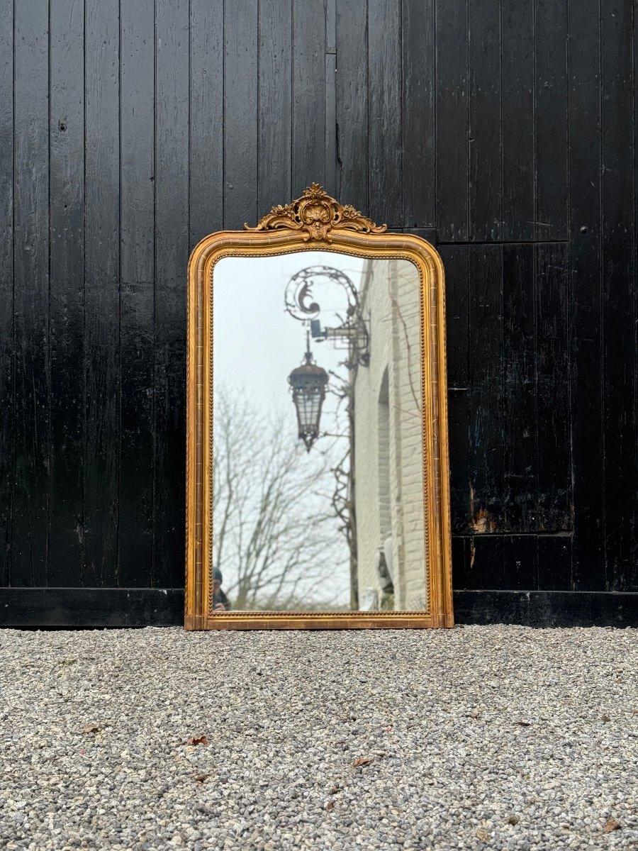 French Louis XV Style Mirror In Stuccoed And Gilded Wood, Circa 1880 For Sale