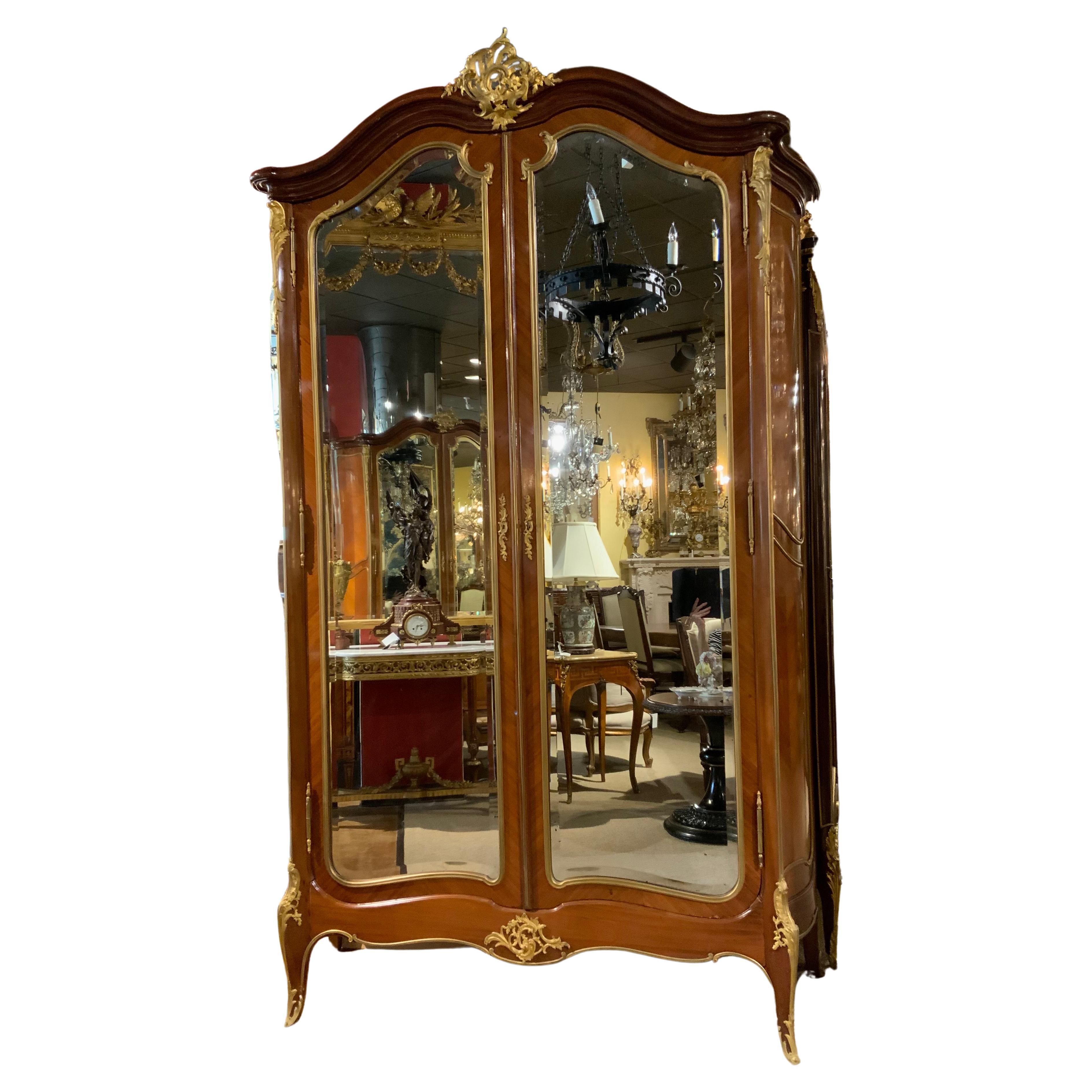 Antique Louis XV Style Gilt Bronze Wardrobe Armoire Display Showcase 