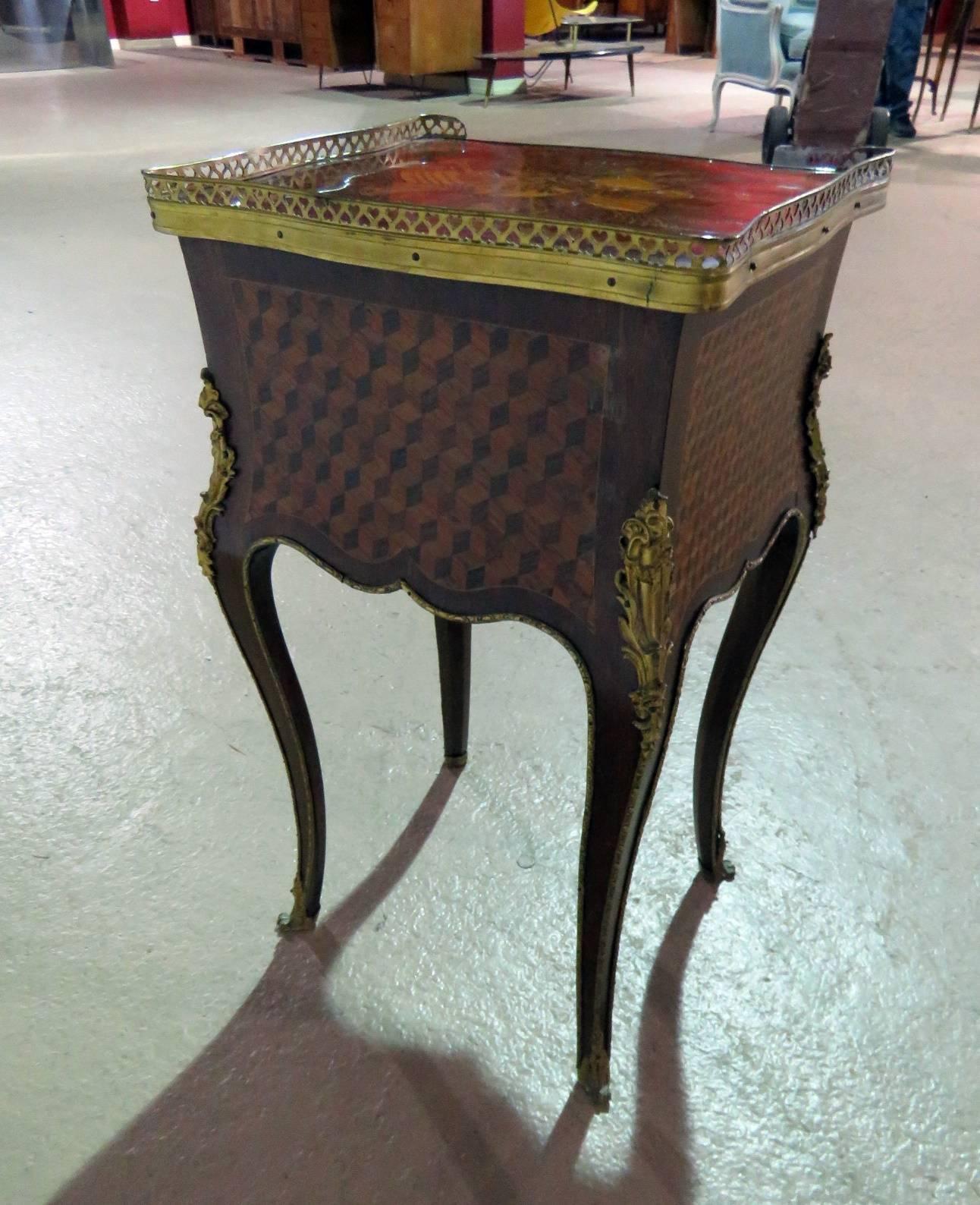 Inlaid Mixed Wood Louis XV Style Bronze Mounted Nighstand End Table  3