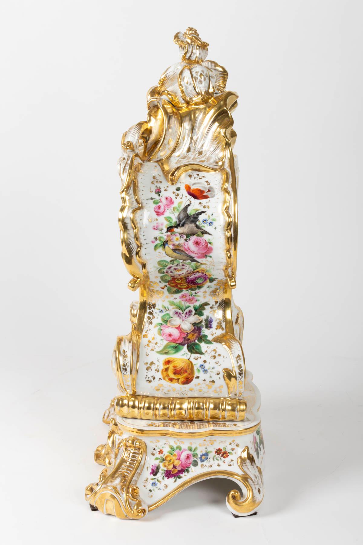 French Louis XV Style Napoleon III Clock by Jacob Petit in Porcelain of Paris