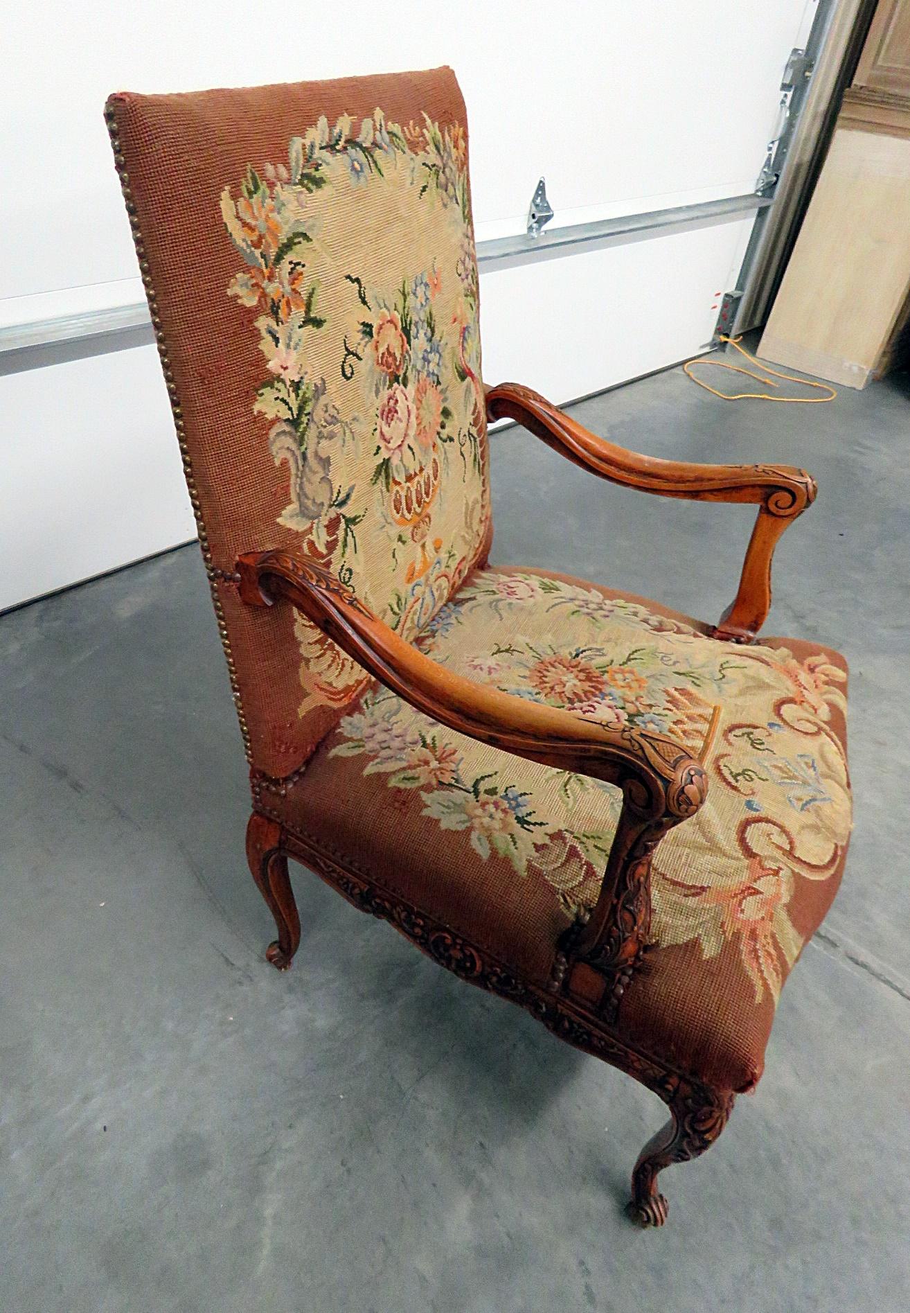 20th Century Louis XV Style Needlepoint Chair