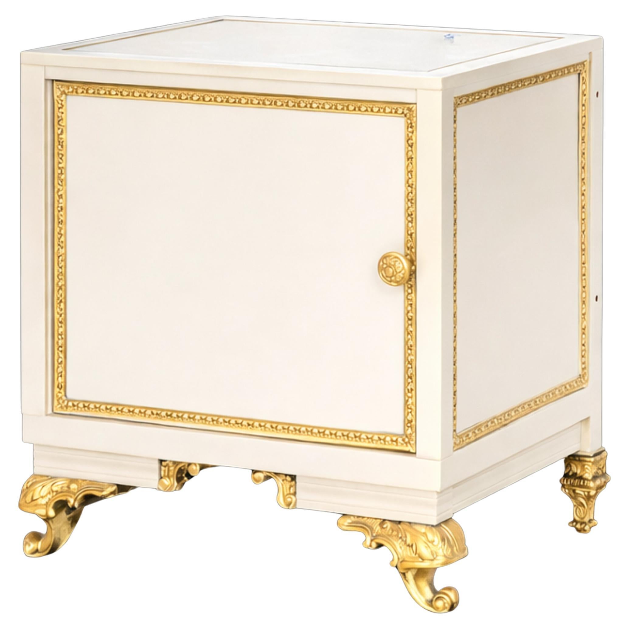 Louis XV Style Nightstand – Off-White Lacquer Bronze, 20th Century