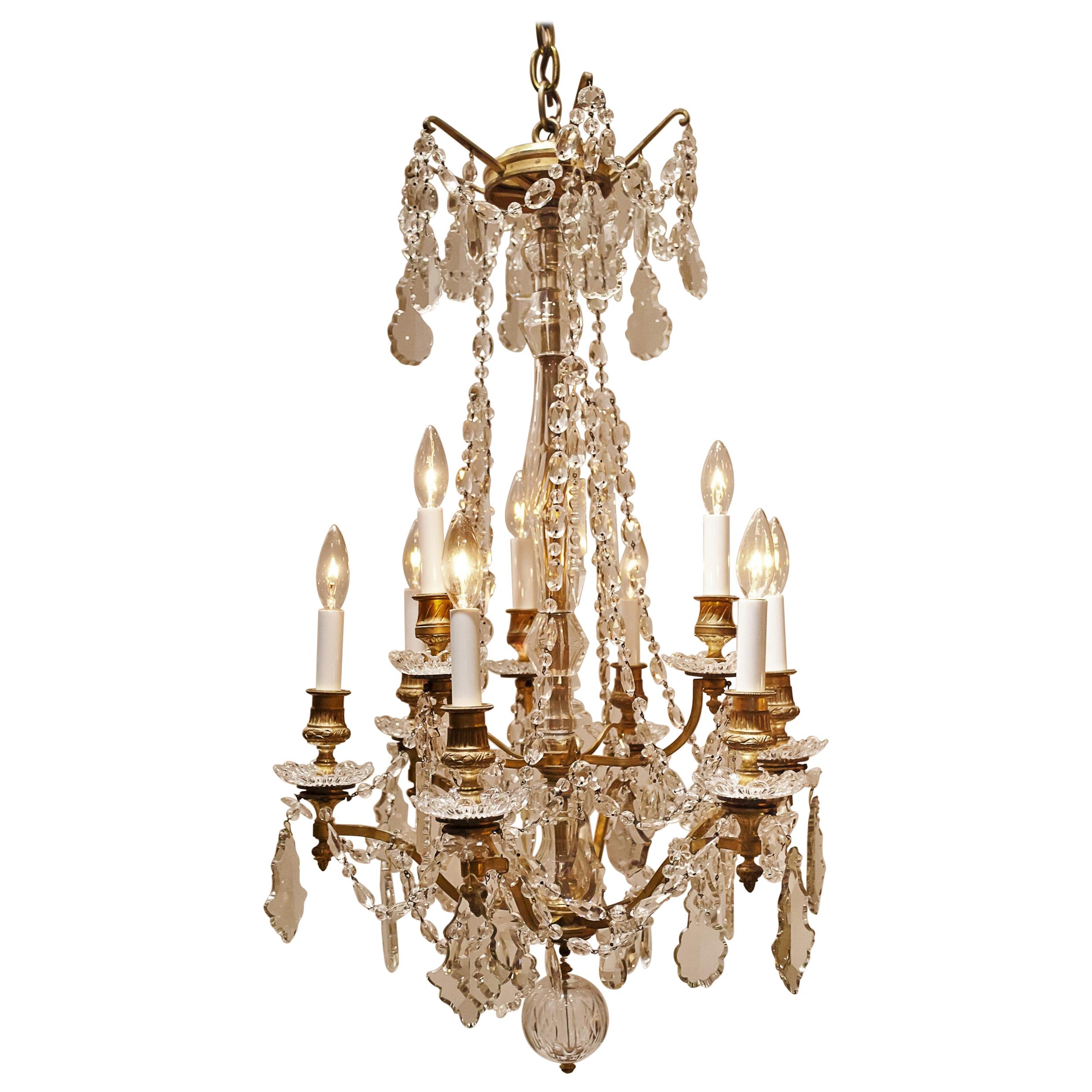 Louis XV Style Nine-Light Gilt Bronze and Crystal Chandelier, circa 1880, France For Sale