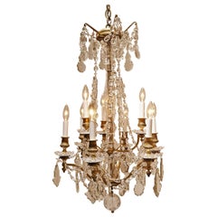 Used Louis XV Style Nine-Light Gilt Bronze and Crystal Chandelier, circa 1880, France