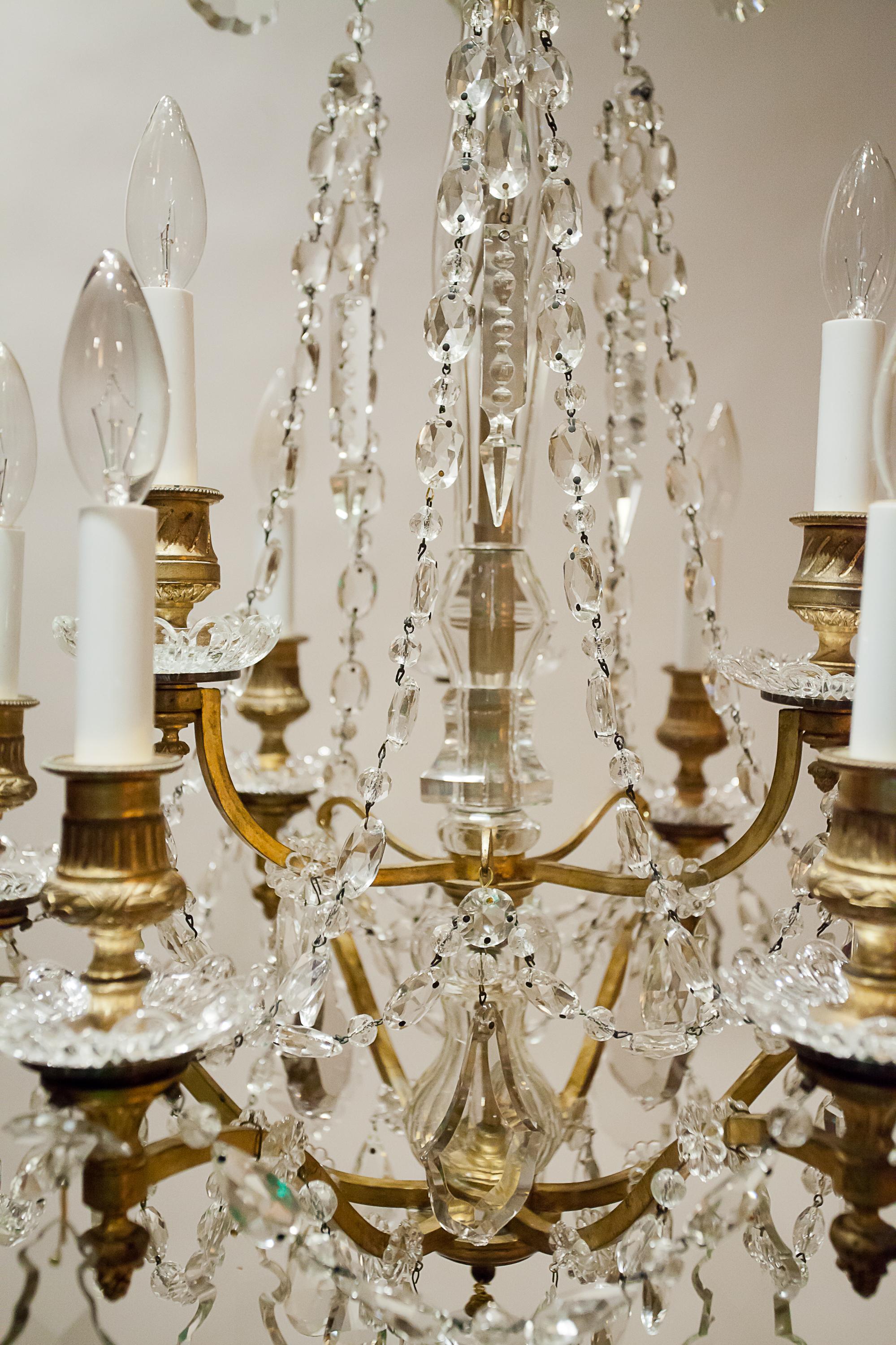 19th Century Louis XV Style Nine-Light Gilt Bronze and Crystal Chandelier, circa 1880, France For Sale