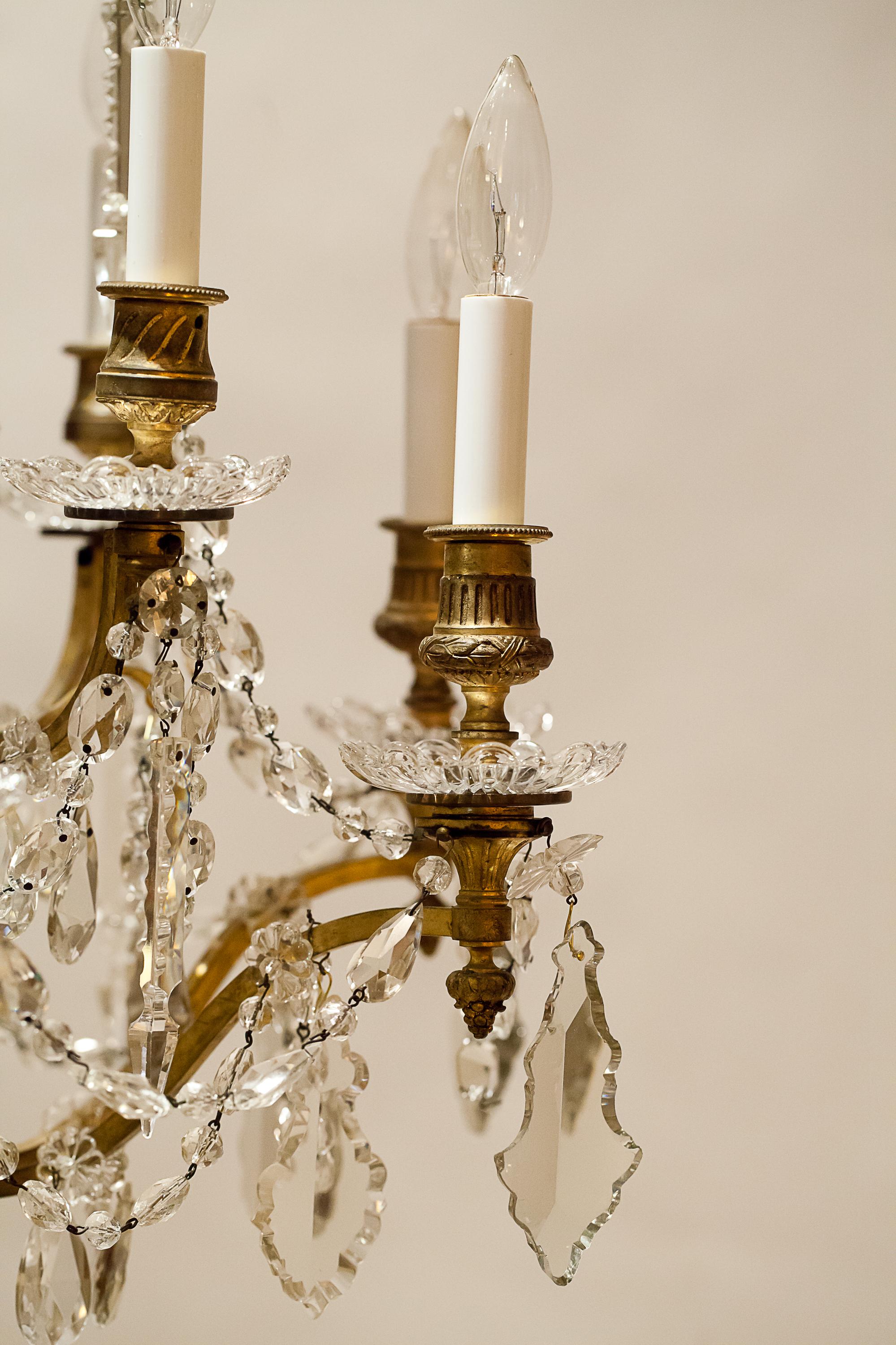 Louis XV Style Nine-Light Gilt Bronze and Crystal Chandelier, circa 1880, France For Sale 2