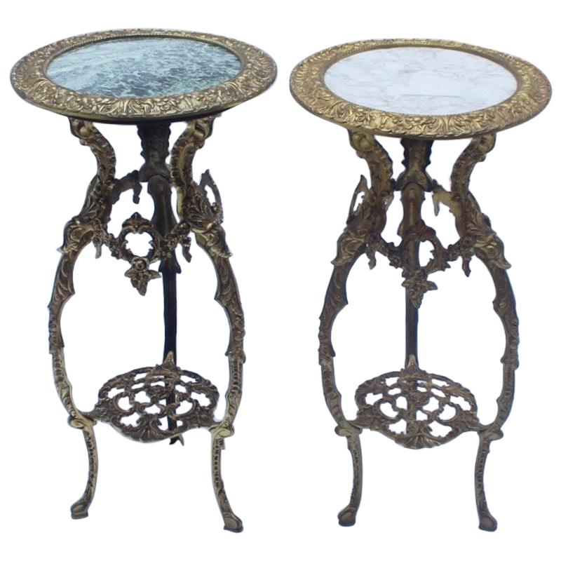 Louis XV Style NOS Brass Pedestal with Marble on Top, 1980s For Sale