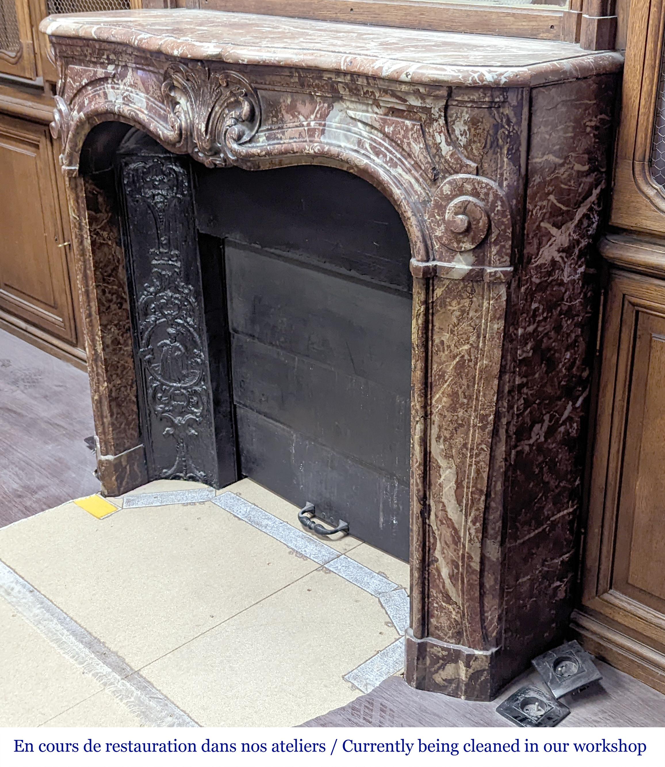 Louis XV style oak paneling and bookcase including a fireplace mantel. For Sale 4
