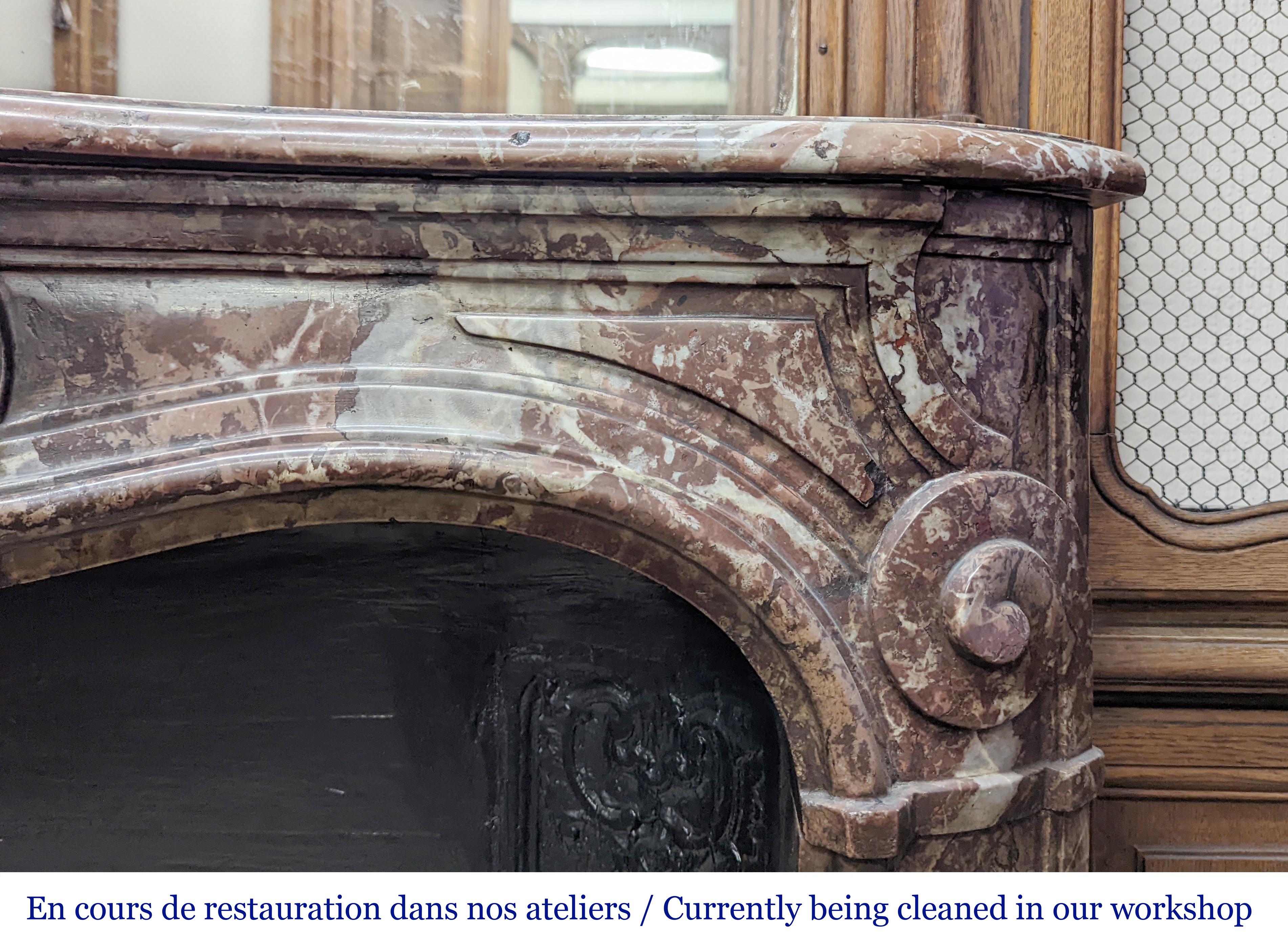 Louis XV style oak paneling and bookcase including a fireplace mantel. For Sale 5