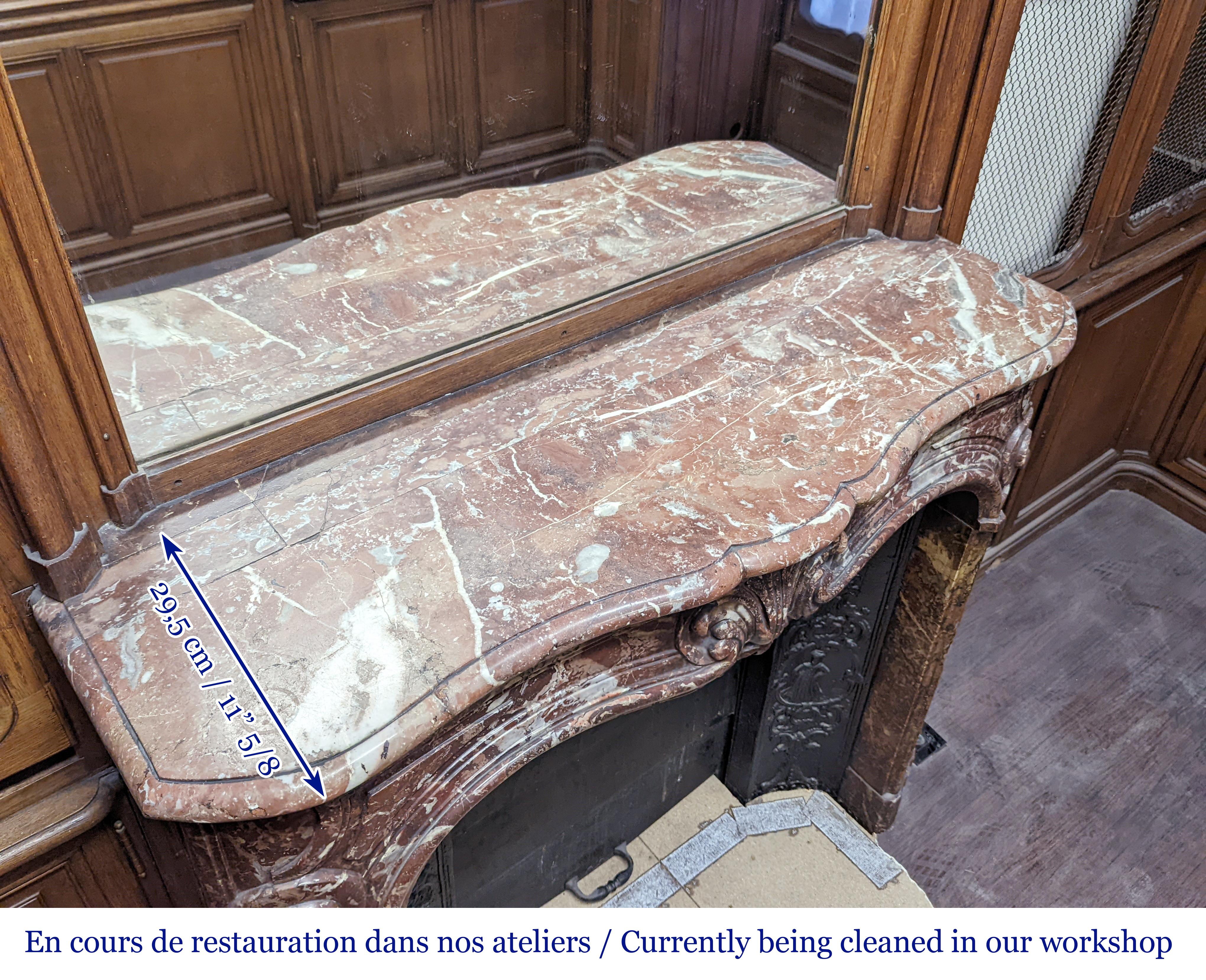 Louis XV style oak paneling and bookcase including a fireplace mantel. For Sale 6
