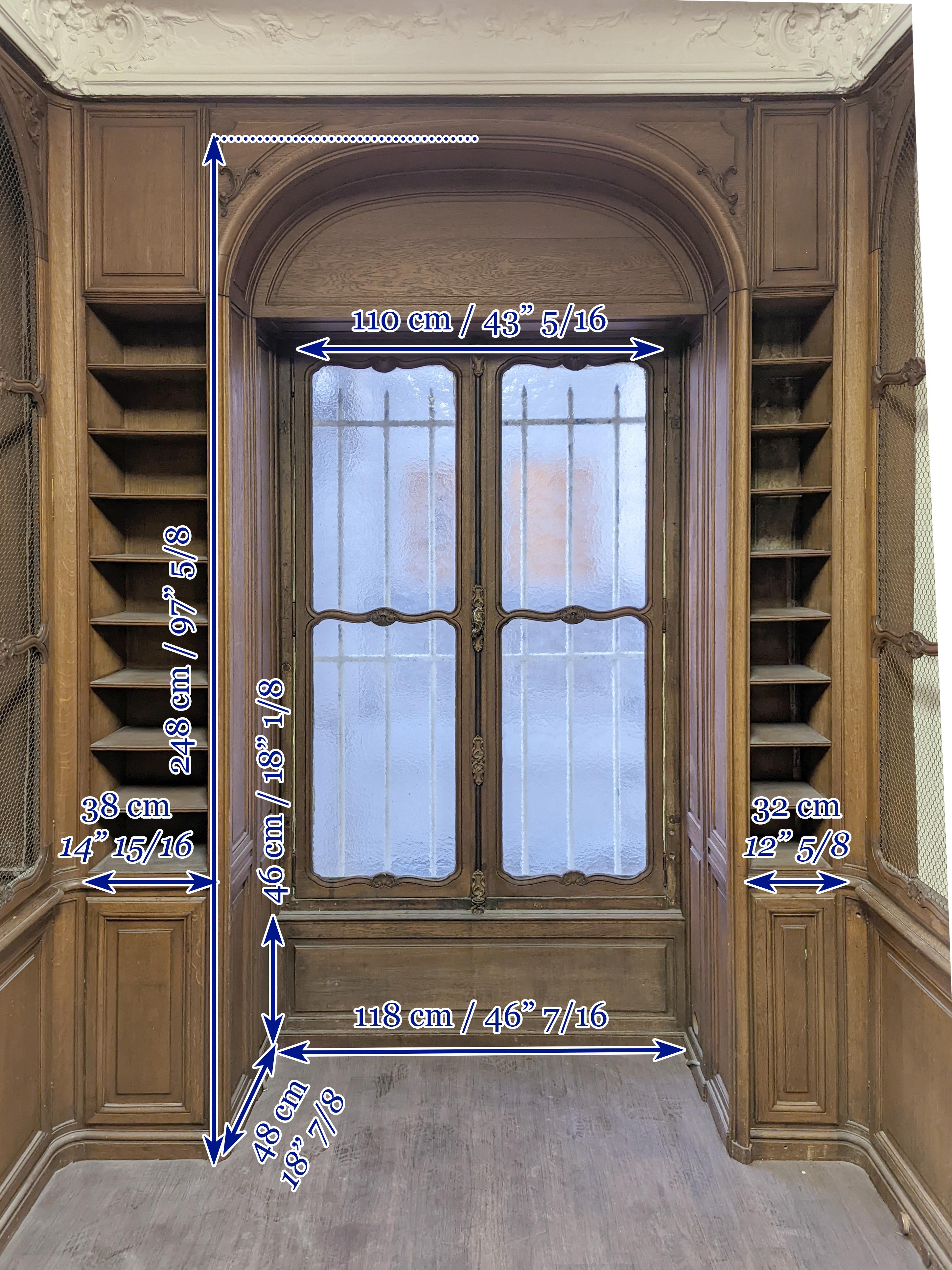 Louis XV style oak paneling and bookcase including a fireplace mantel. For Sale 9