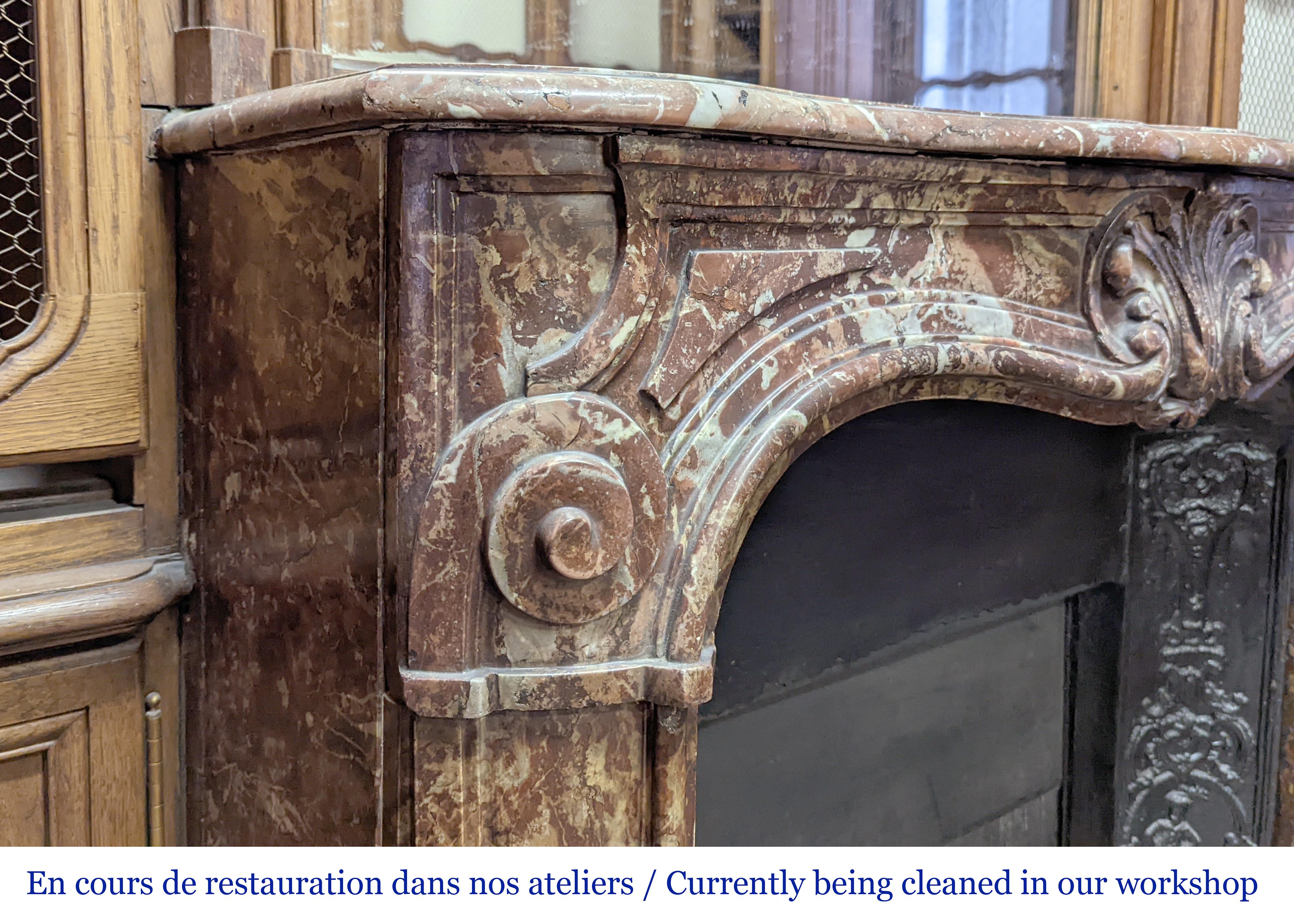 Louis XV style oak paneling and bookcase including a fireplace mantel. For Sale 2