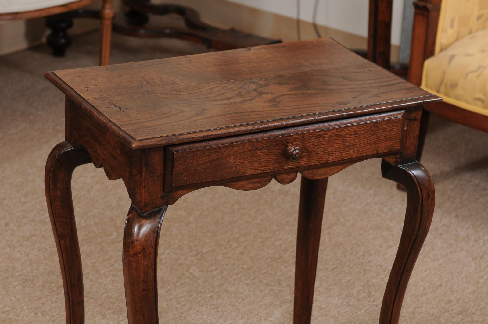 Louis XV Style Oak Side Table with Drawer & Cabriole Legs, France 19th Century In Good Condition For Sale In Atlanta, GA