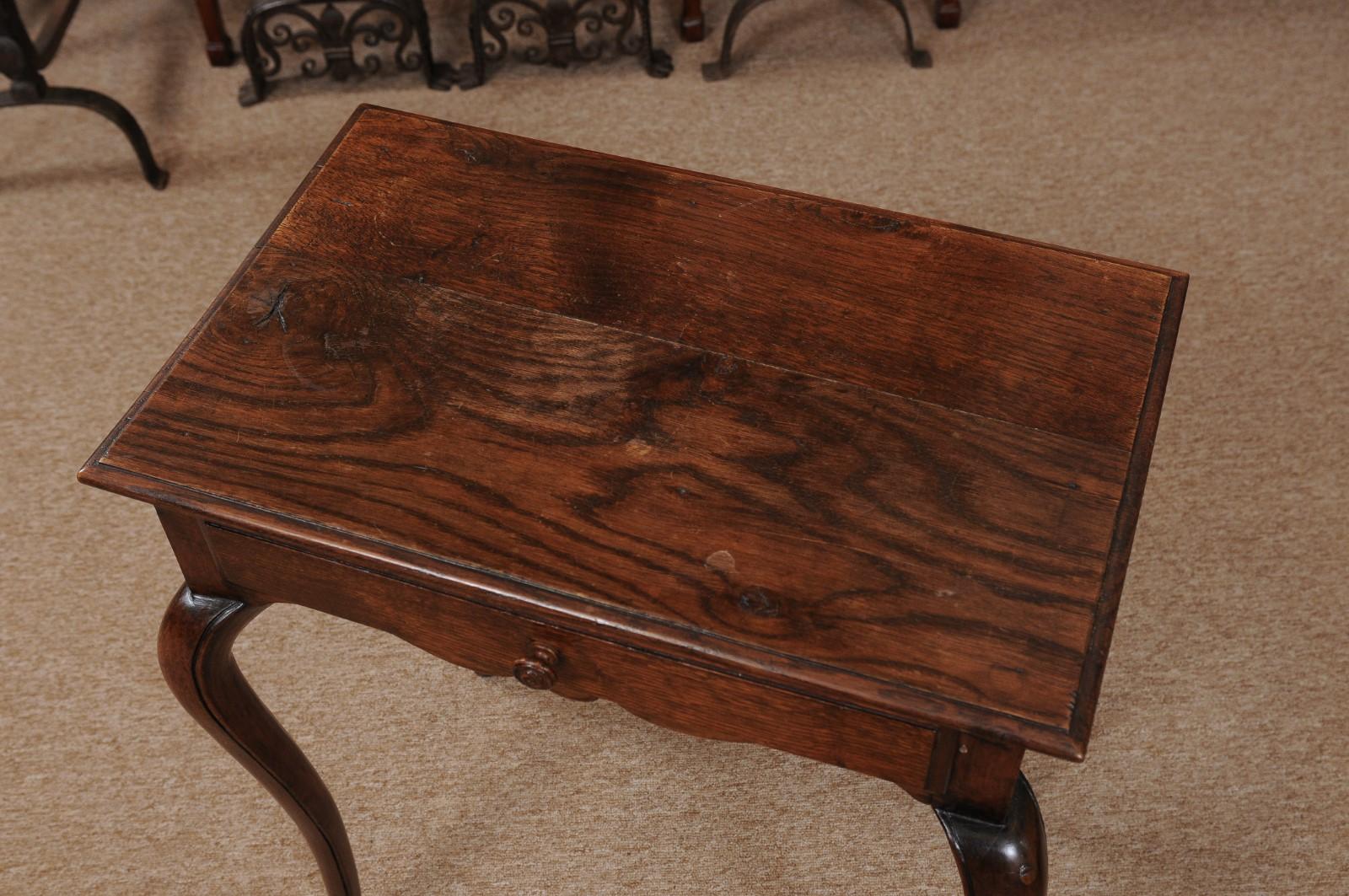 Louis XV Style Oak Side Table with Drawer & Cabriole Legs, France 19th Century For Sale 2