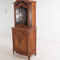 Louis XV style oak vitrine cabinet, in two parts, from Belgium, C 1900.